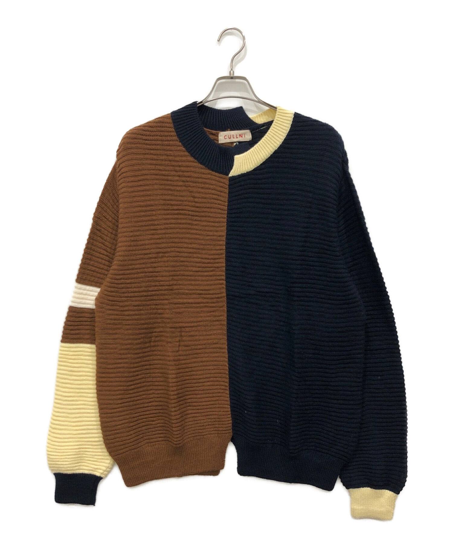 クルニ CULLNI【日本製】カラーブロックニット ブラウン メンズ 1 中古・古着通販】CULLNI (クルニ) プルオーバーニット ネイビー
