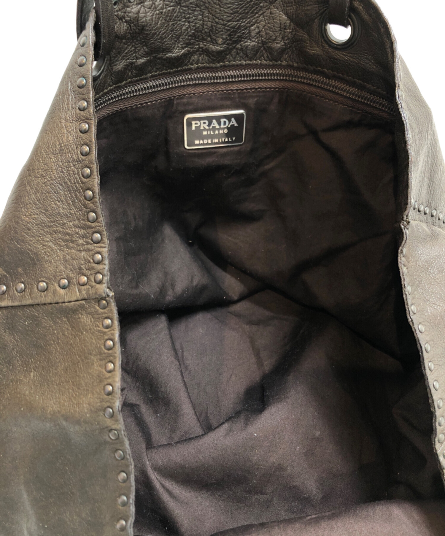 中古・古着通販】PRADA (プラダ) ラムレザースタッズトートバッグ