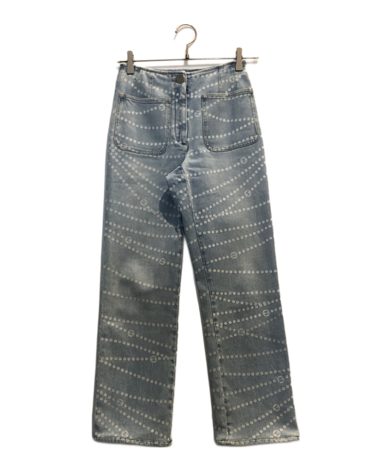 CHANEL シャネル デニムパンツ レディース 【古着】【中古】 中古・古着通販】CHANEL (シャネル) パールデザイン総柄デニムパンツ