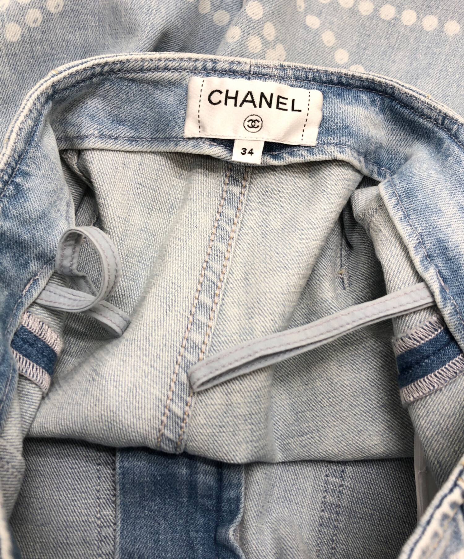 中古・古着通販】CHANEL (シャネル) パールデザイン総柄デニムパンツ