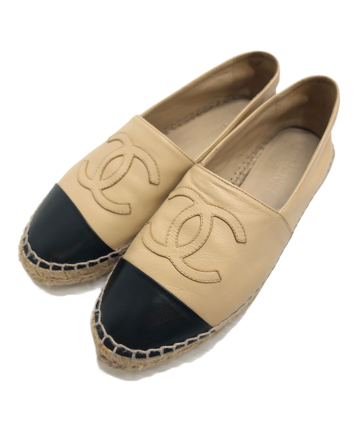 CHANEL エスパドリーユ ベージュ/ブラック 37 中古・古着通販】CHANEL (シャネル) エスパドリーユ ベージュ サイズ