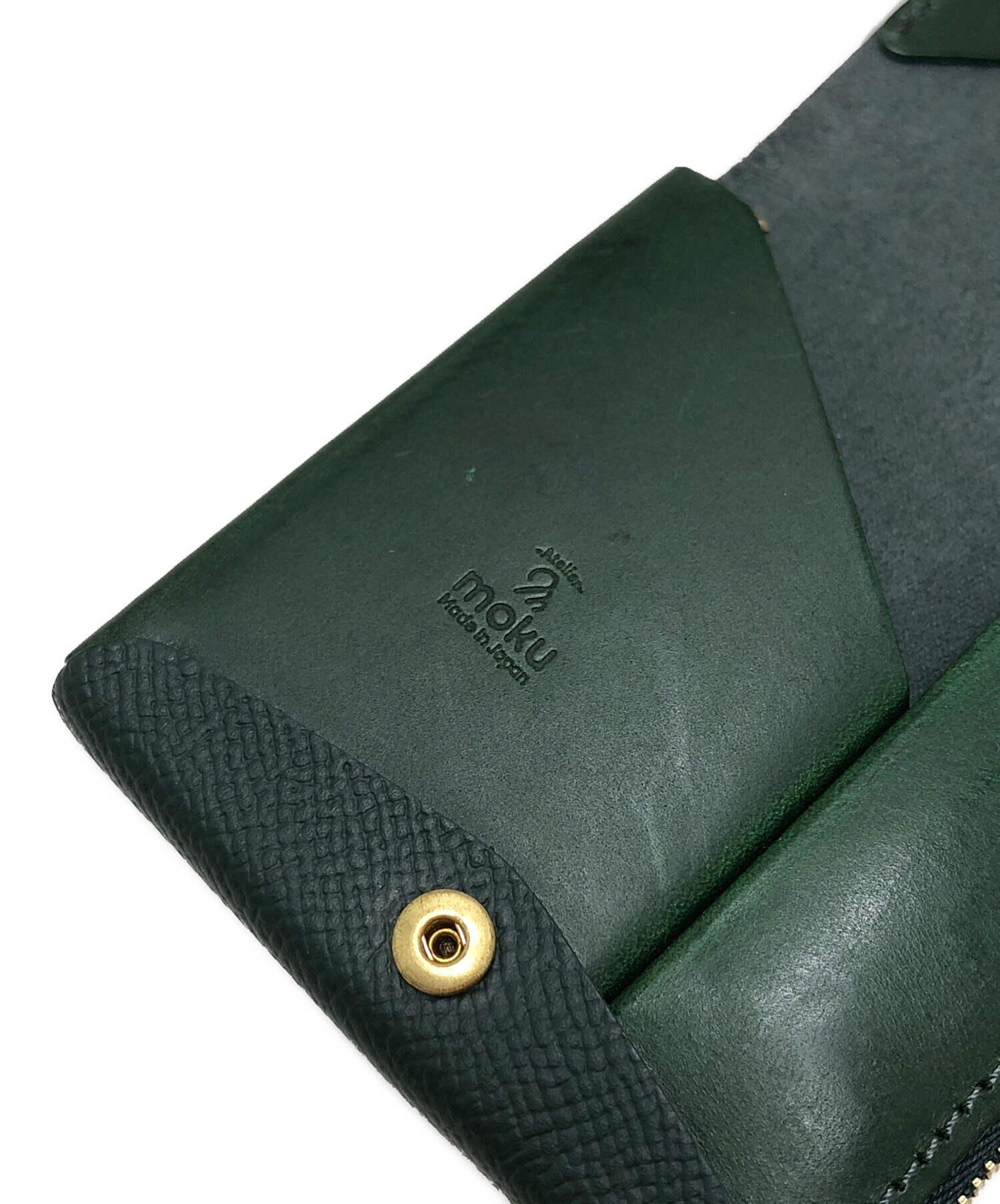 MOKU 限定レザー折りたたみ財布 ダークグリーン 中古・古着通販】MOKU (モク) 小さく薄い財布 グリーン｜ブランド