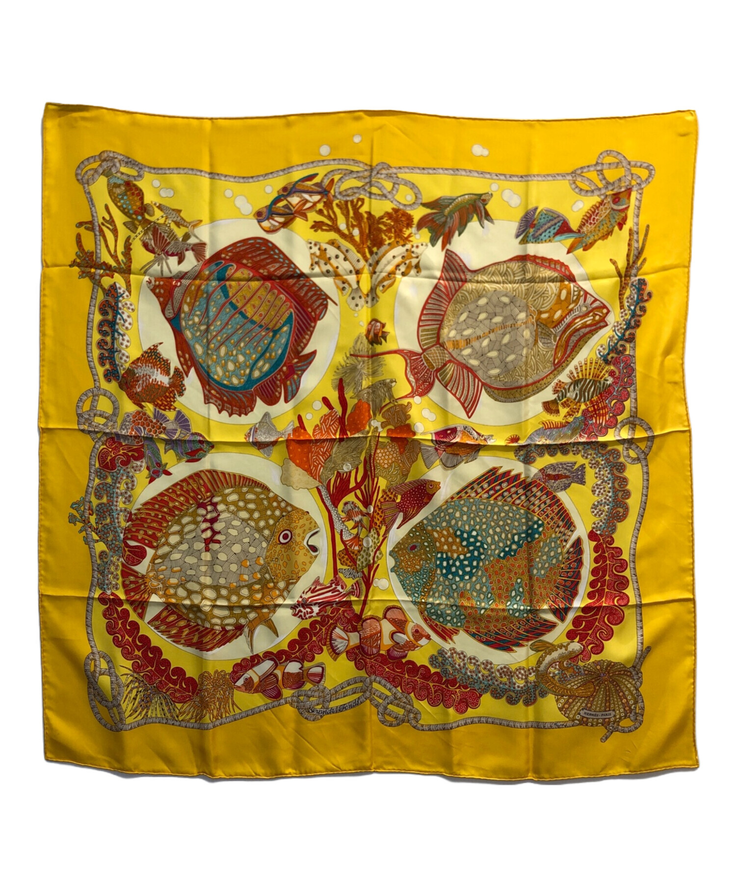 極美品 エルメス カレ90 深海魚 GRANDS FONDS プリーツ 箱付き 中古・古着通販】HERMES (エルメス) 深海 カレ90 GRANDS FONDS