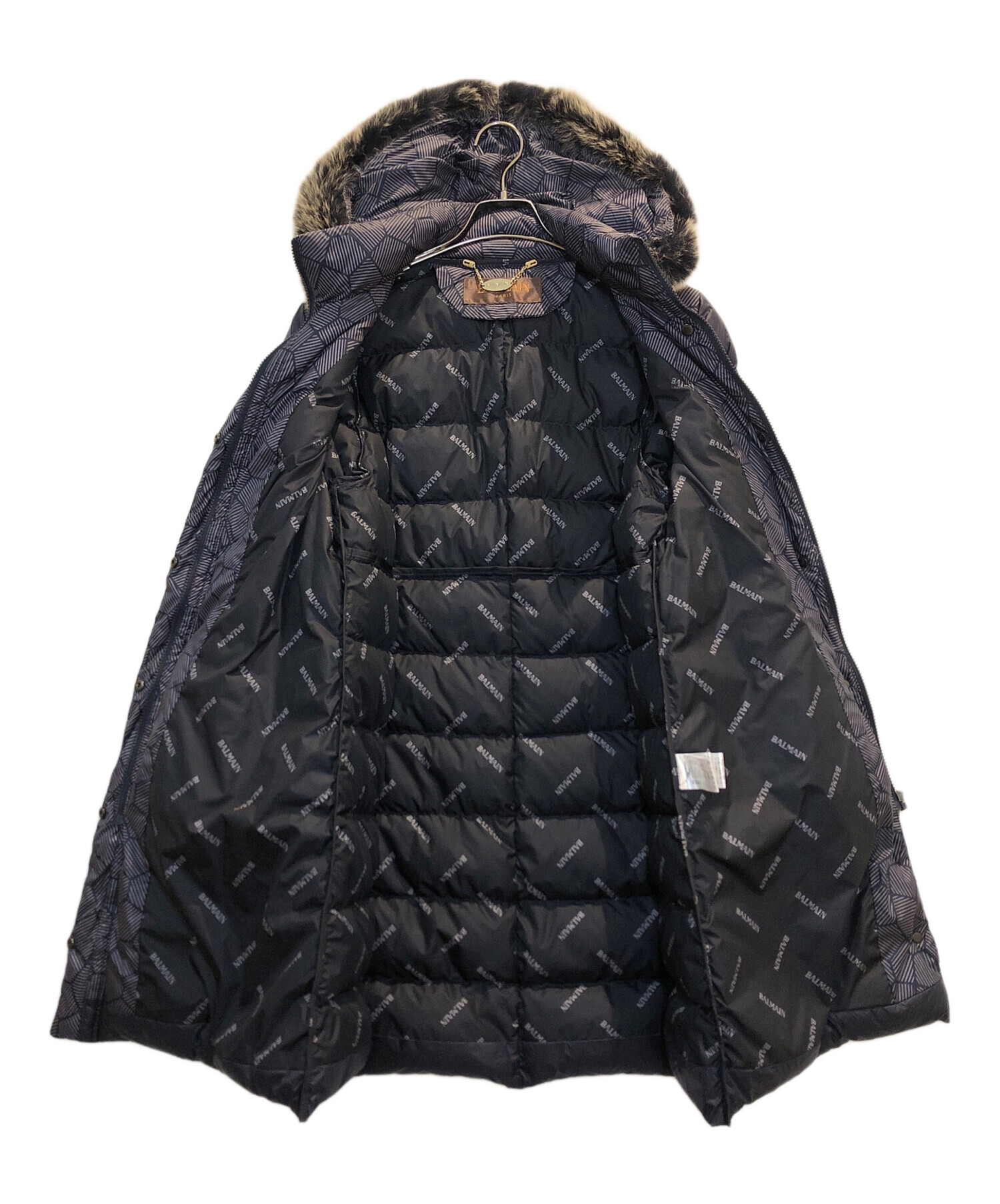 中古・古着通販】BALMAIN (バルマン) ファー付きダウンコート ネイビー