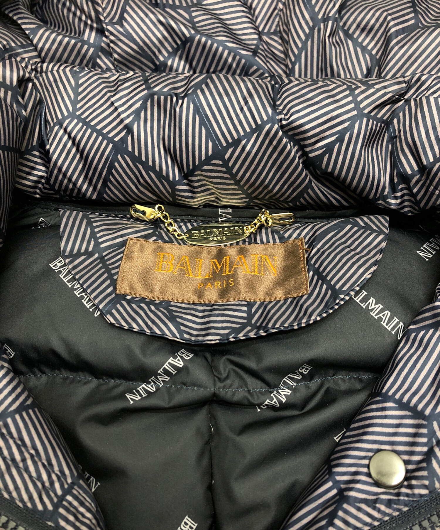 中古・古着通販】BALMAIN (バルマン) ファー付きダウンコート ネイビー