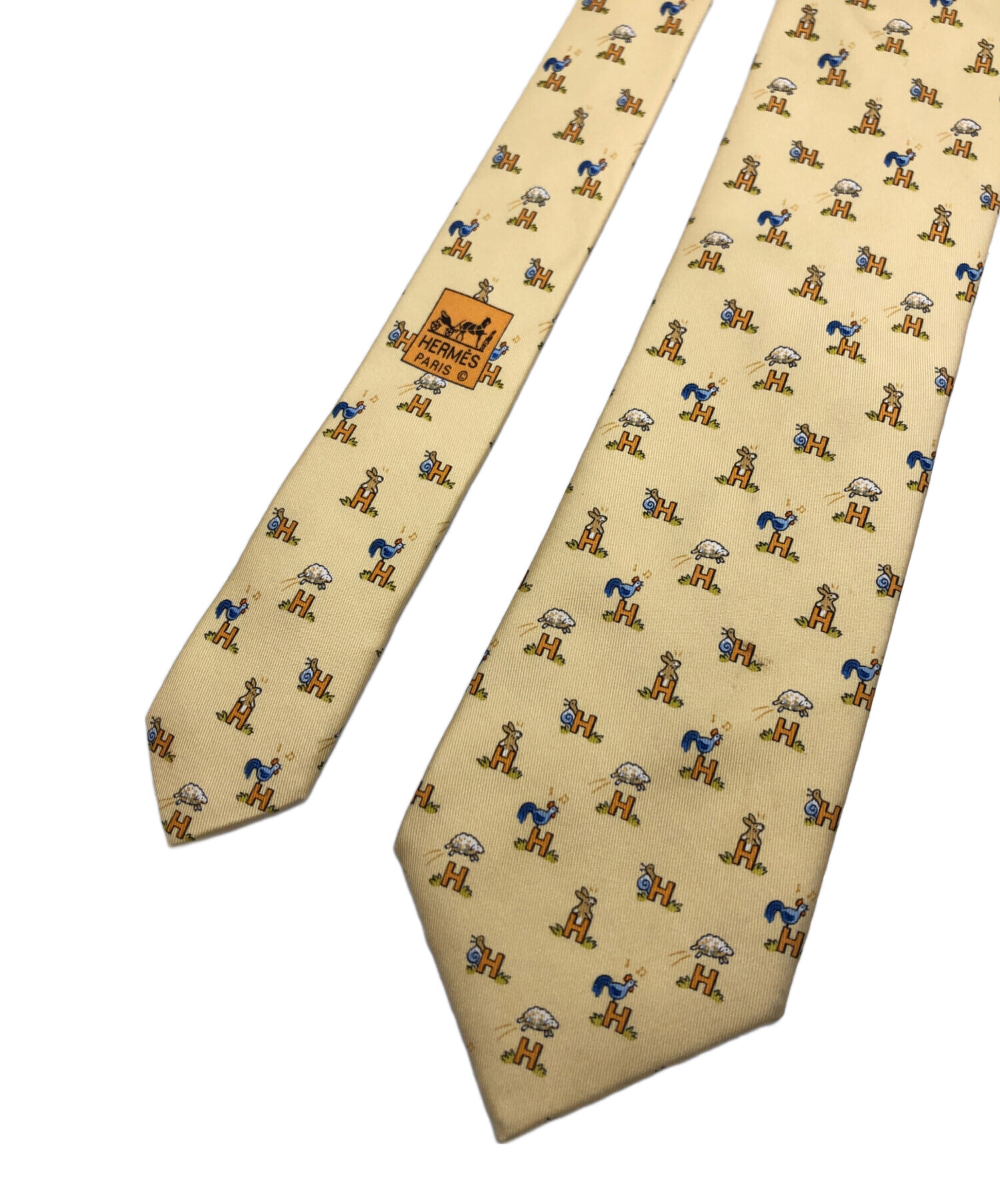 473 HERMES エルメス ネクタイ 新品未使用 箱·タグ付き こま模様 中古・古着通販】HERMES (エルメス) ネクタイ イエロー サイズ:表記