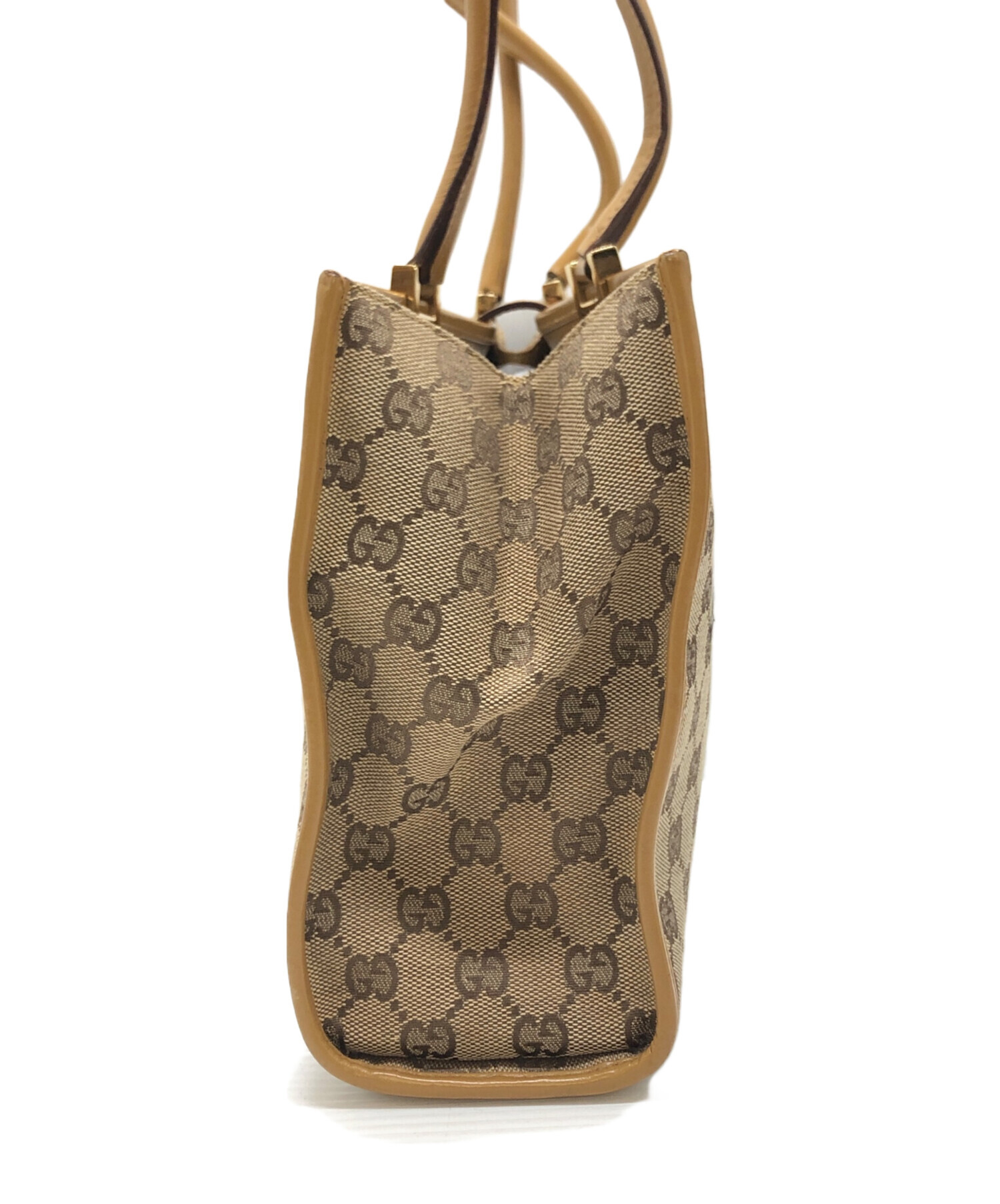 GUCCI ベージュキャンバス ハンドバッグ 中古・古着通販】GUCCI (グッチ) GGキャンバストートバッグ ベージュ