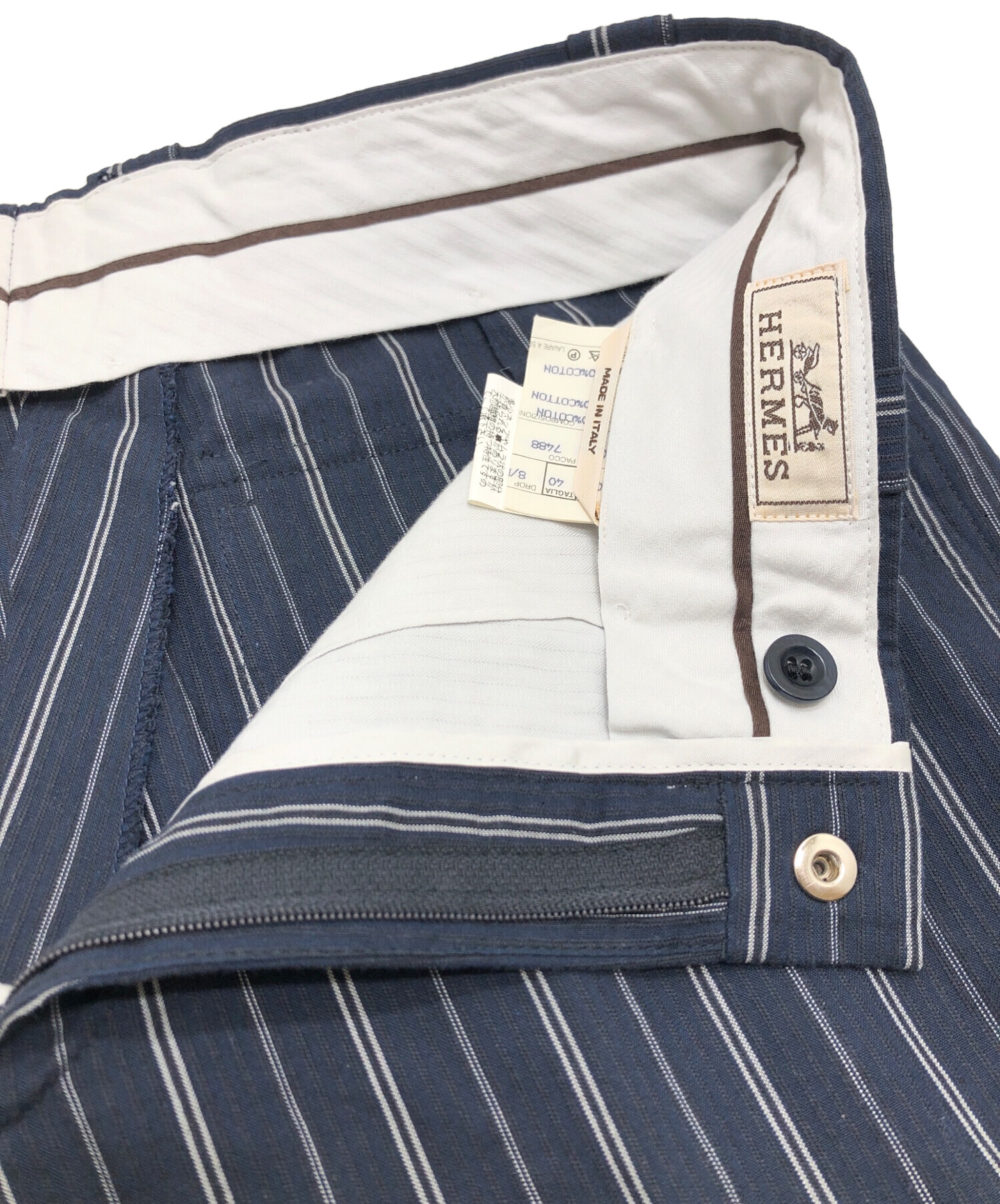 中古・古着通販】HERMES (エルメス) ストライプパンツ ネイビー サイズ