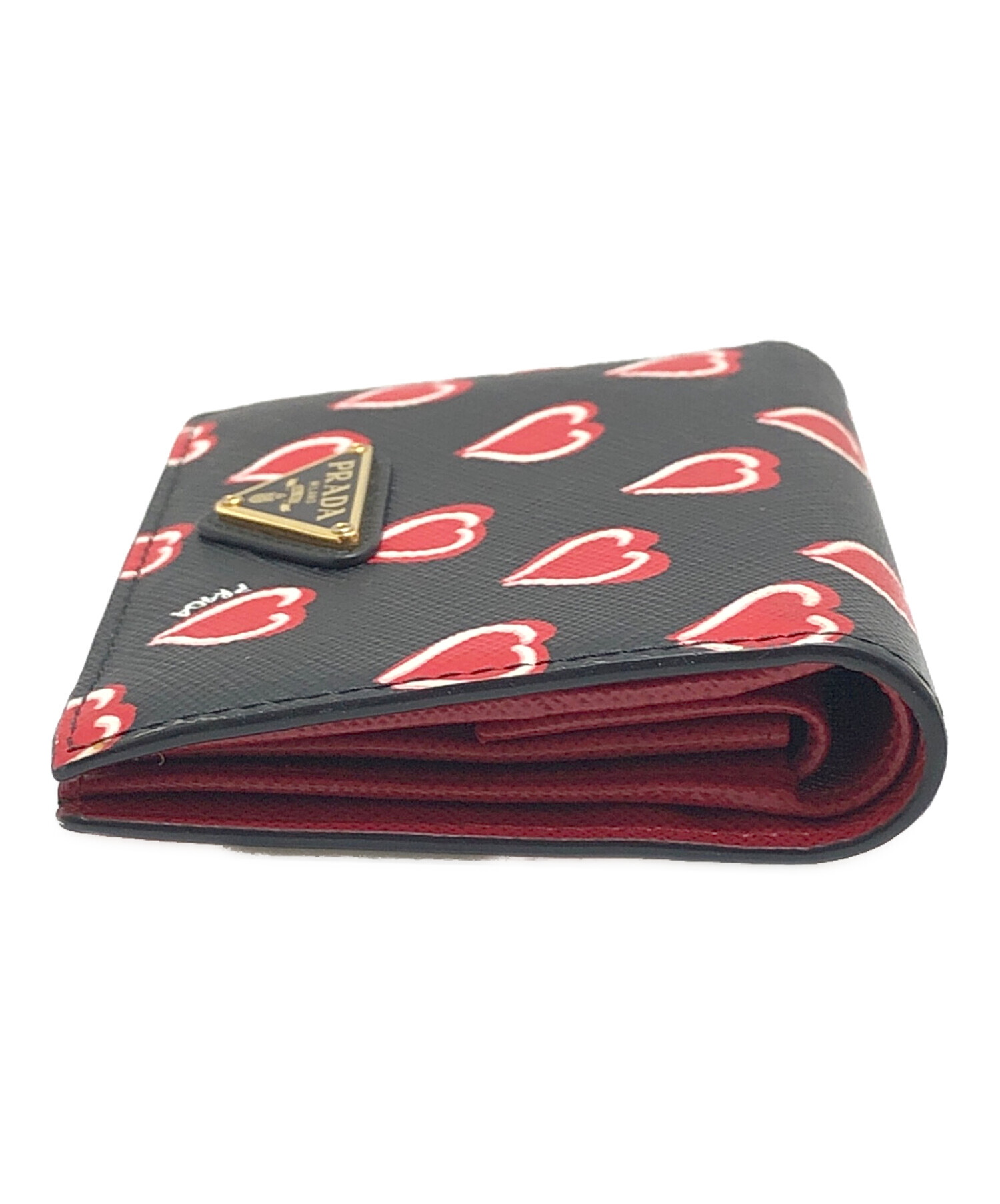 未使用品⚪︎PRADA⚪︎ プラダ 二つ折り財布 ハート柄 中古・古着通販】PRADA (プラダ) ハートモチーフ2つ折り財布 ブラック