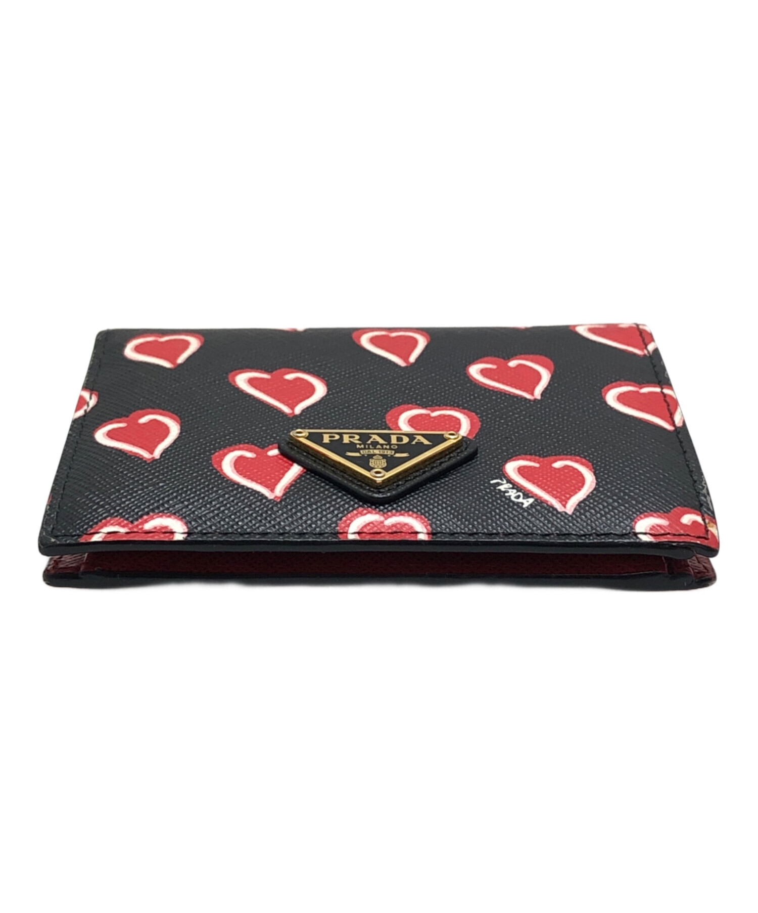 未使用品⚪︎PRADA⚪︎ プラダ 二つ折り財布 ハート柄 中古・古着通販】PRADA (プラダ) ハートモチーフ2つ折り財布 ブラック