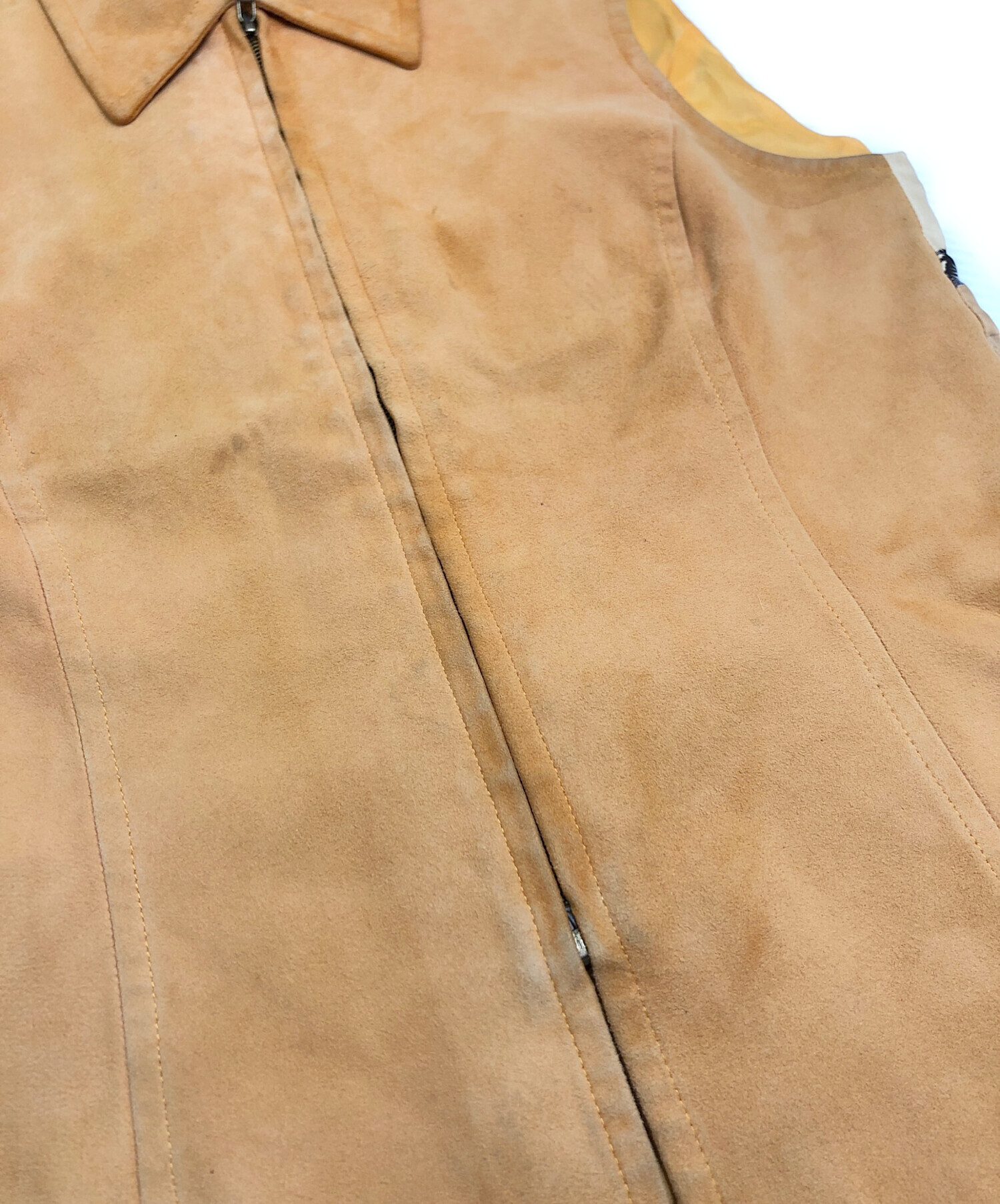中古・古着通販】HERMES (エルメス) シルク切替レザーベスト オレンジ