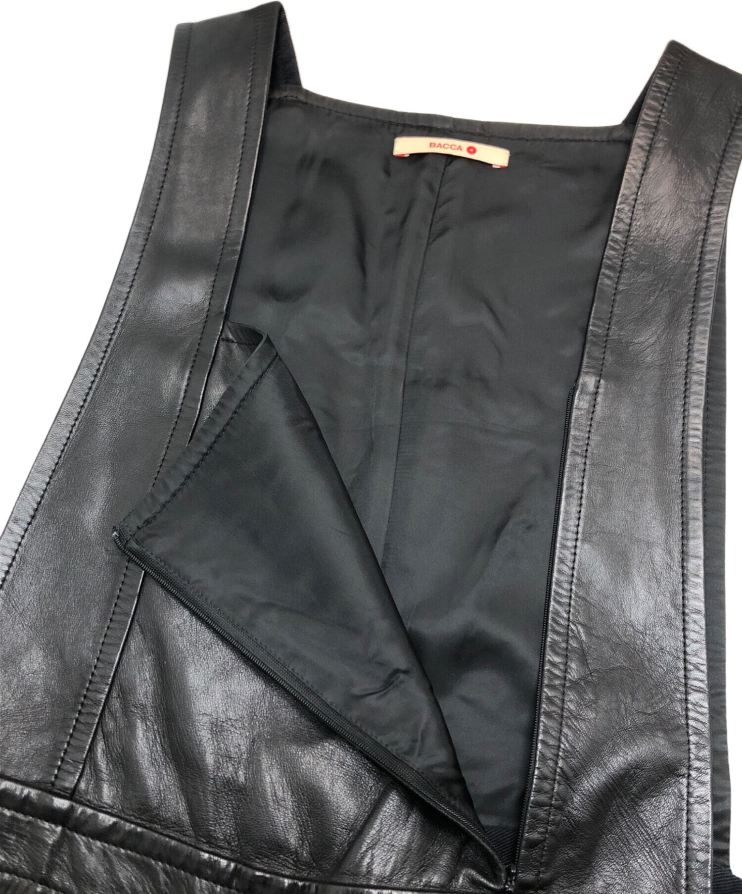 BACCA ラムレザーベスト ブラック 36 中古・古着通販】BACCA (バッカ) ラムレザーオーバーオール ブラック