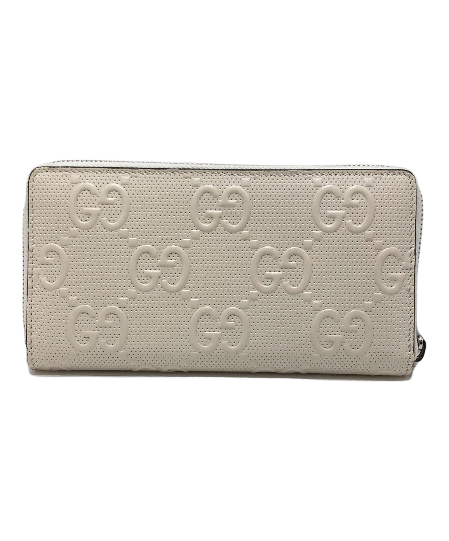 【微美品】 コイン ウォレット ミニ （新品・未使用品）グッチ GUCCI（グッチ） エンボスロゴ ジッピー レザー 白 長財布 グッチ GUCCI 小物