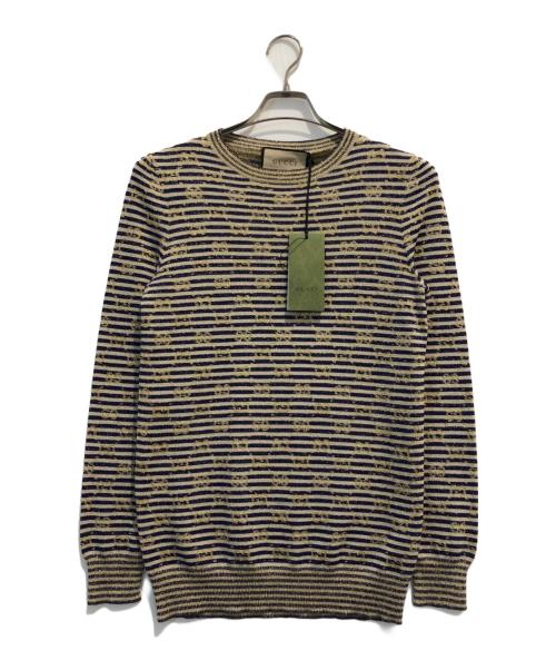 中古・古着通販】GUCCI (グッチ) ニット ベージュ×ネイビー サイズ:S