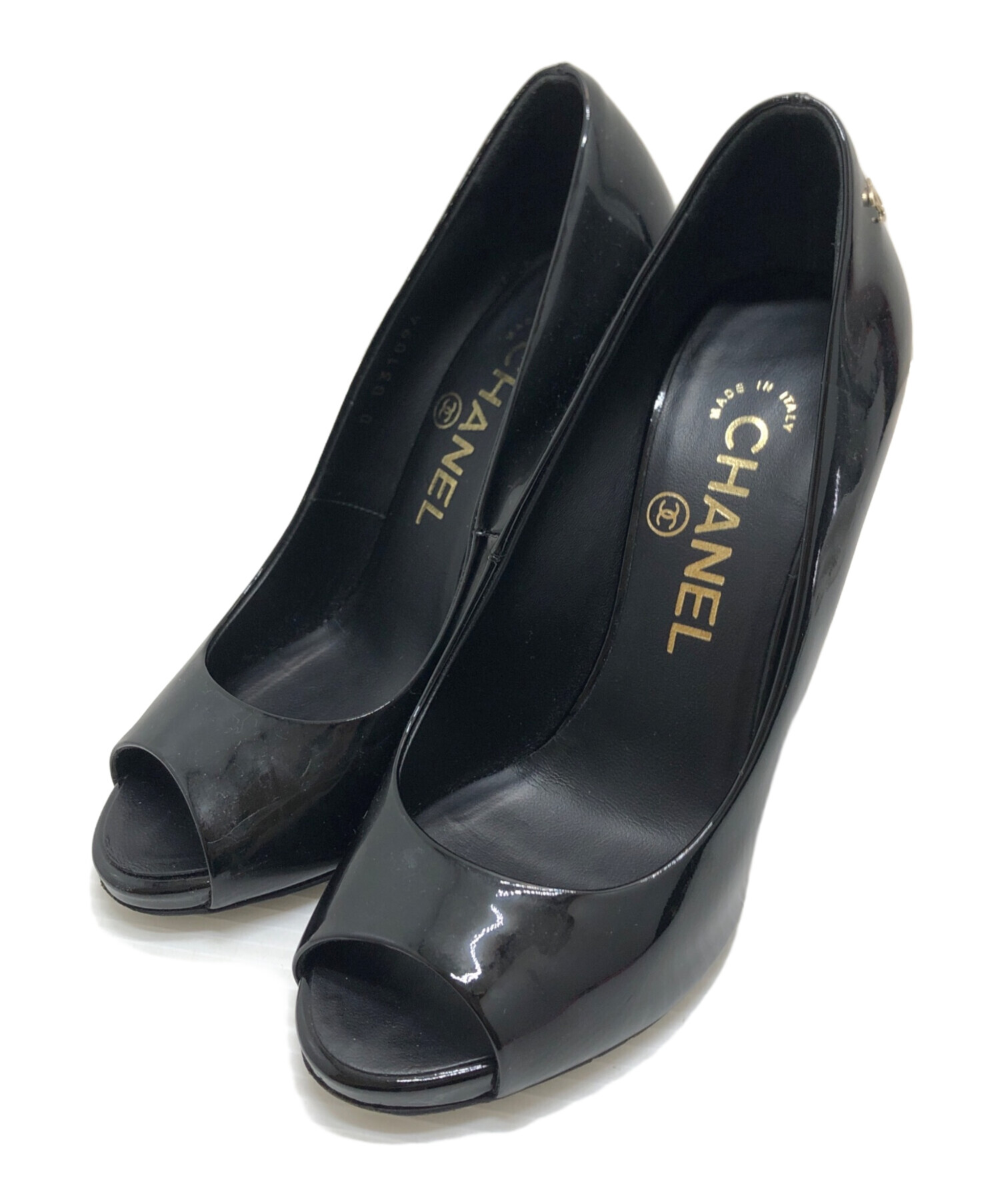 中古・古着通販】CHANEL (シャネル) オープントゥパンプス ブラック 中古・古着通販】CHANEL (シャネル) オープントゥパンプス ブラック