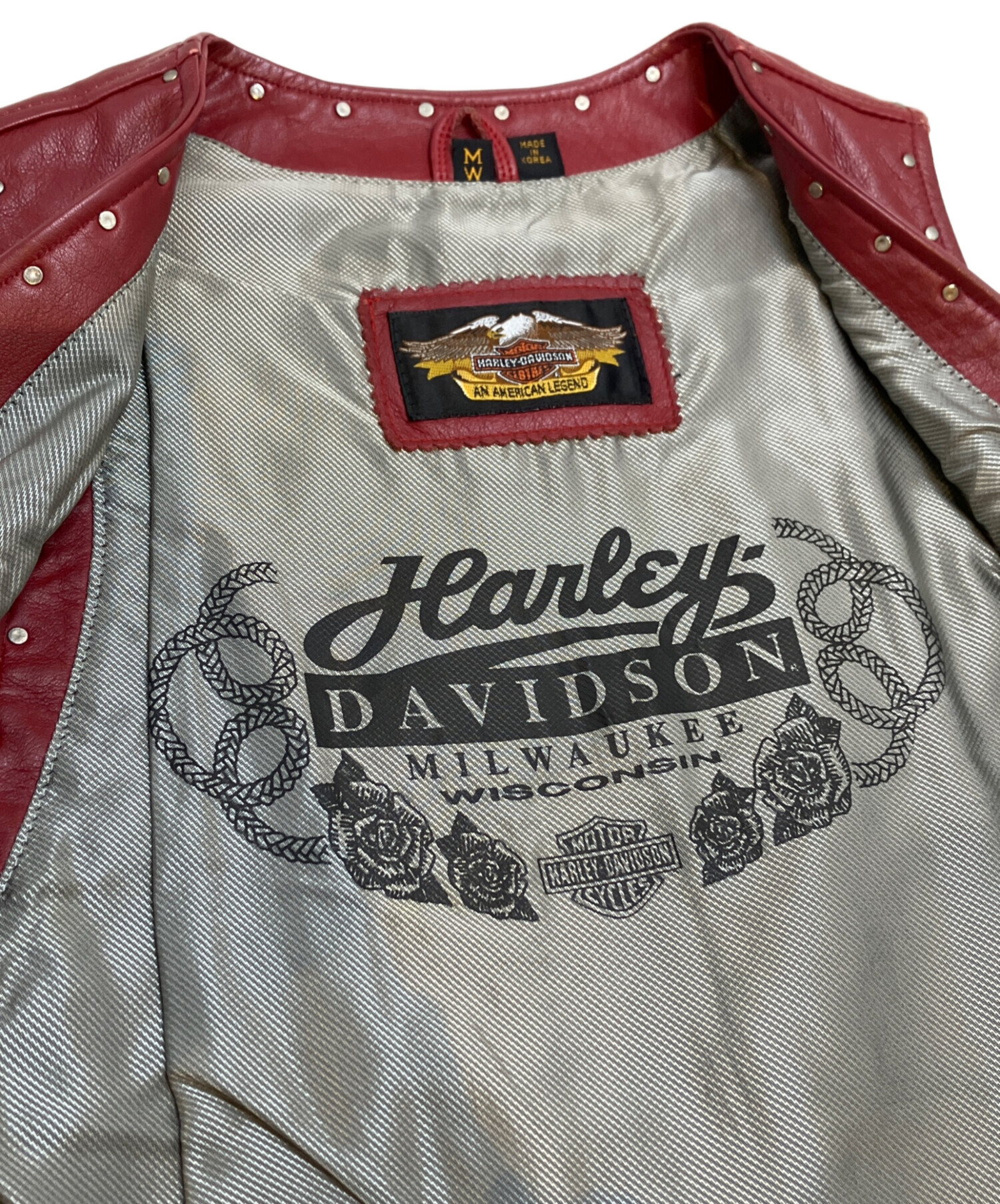 80S ハーレーダビッドソン USA製 蜘蛛の巣&蛇スタッズ装飾カウレザーベスト 中古・古着通販】HARLEY-DAVIDSON (ハーレーダビッドソン) スタッズ