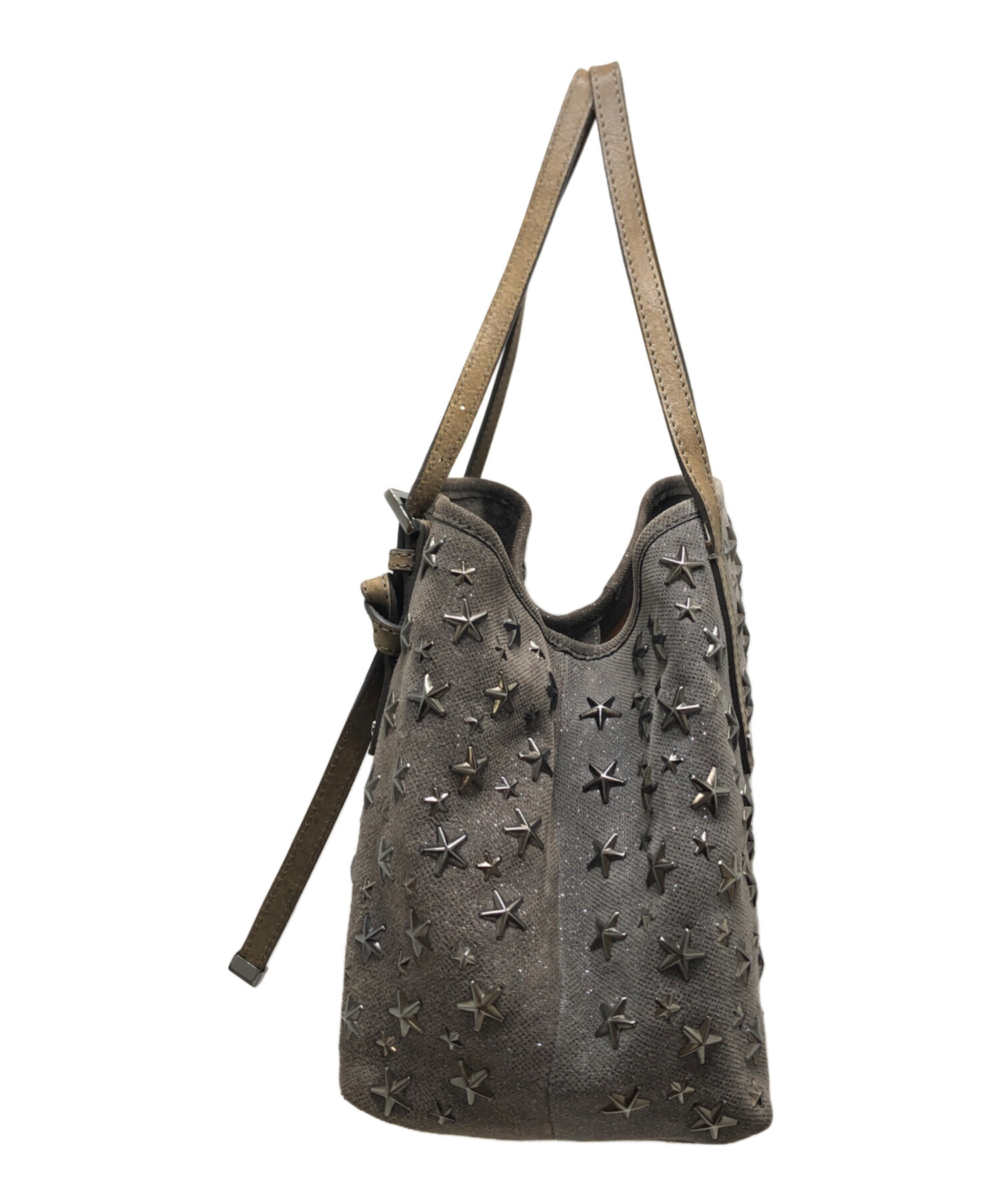 本物 ジミーチュウ JIMMY CHOO スタースタッズ ショルダーバッグ ポシェット レザー グレージュ Star Studs バッグ 中古・ JIMMY CHOO ジミーチュウ スタッズ チェーンポシェット ポーチ レザー