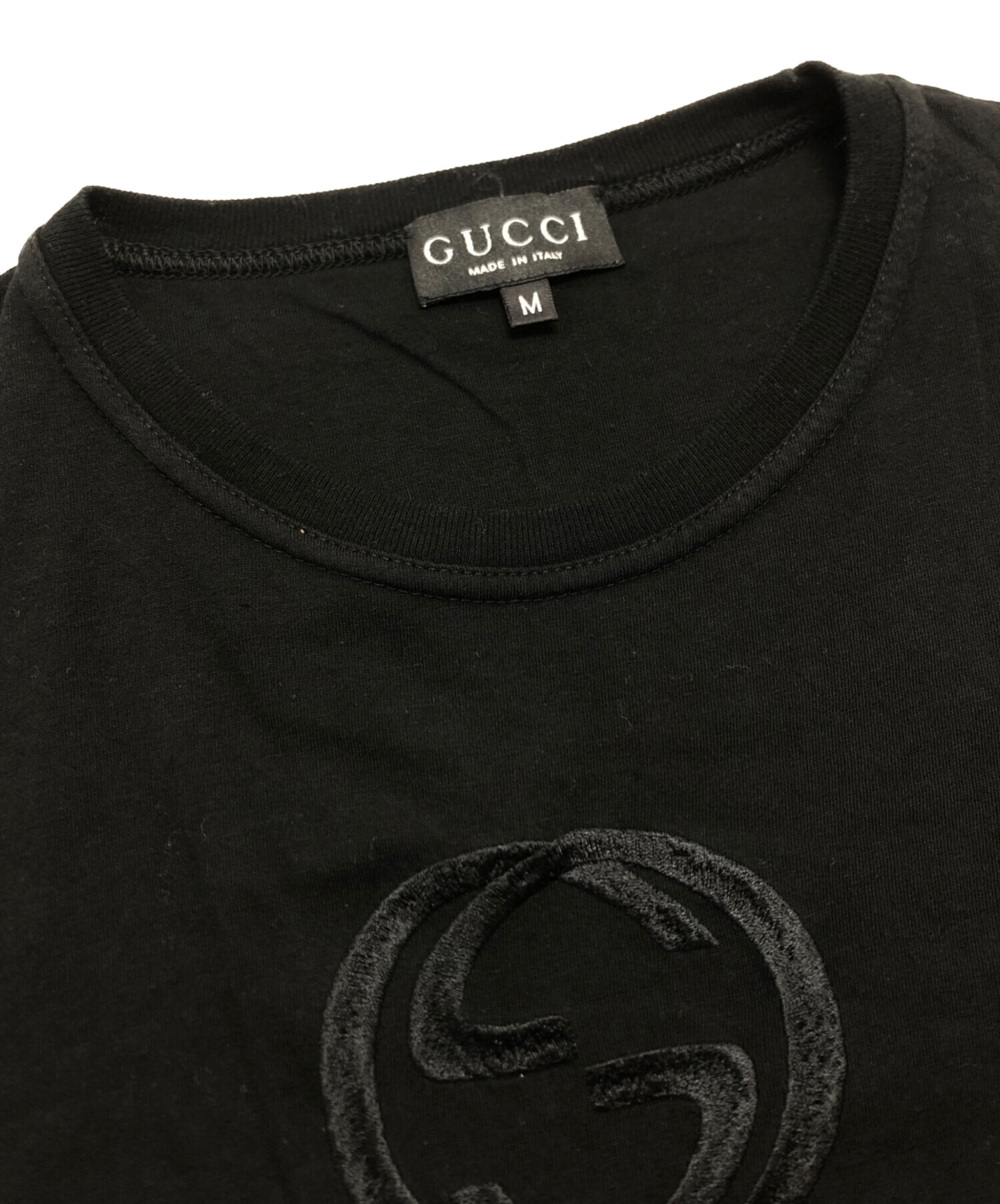 中古・古着通販】GUCCI (グッチ) ロゴ刺繍tシャツ ブラック サイズ:M 
