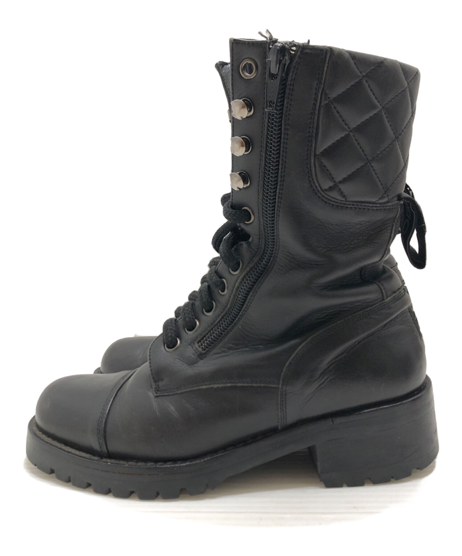 CHANEL サイドジップ ロングブーツ ココマーク 黒 35C レザー ヒール 中古・古着通販】CHANEL (シャネル) サイドジップブーツ ブラック