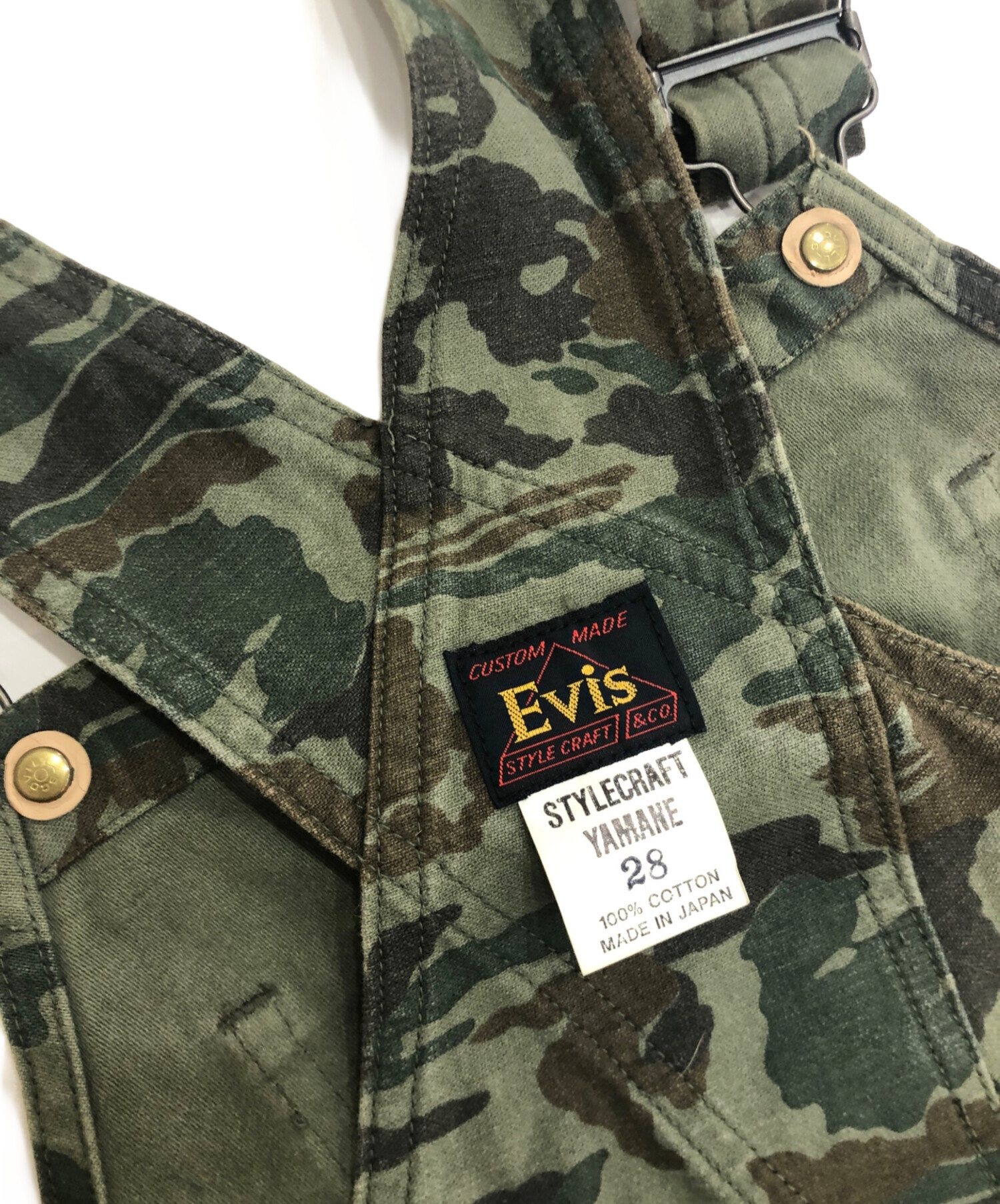 EVISU 迷彩 オーバーオール・つなぎ 中古・古着通販】EVISU (エヴィス) オーバーオール グリーン サイズ:28