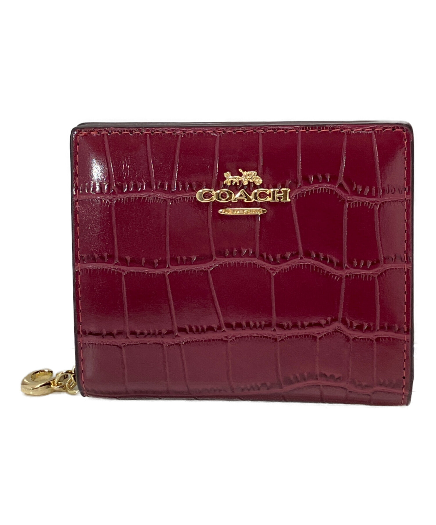中古・古着通販】COACH (コーチ) クロコ型押し2つ折り財布 レッド