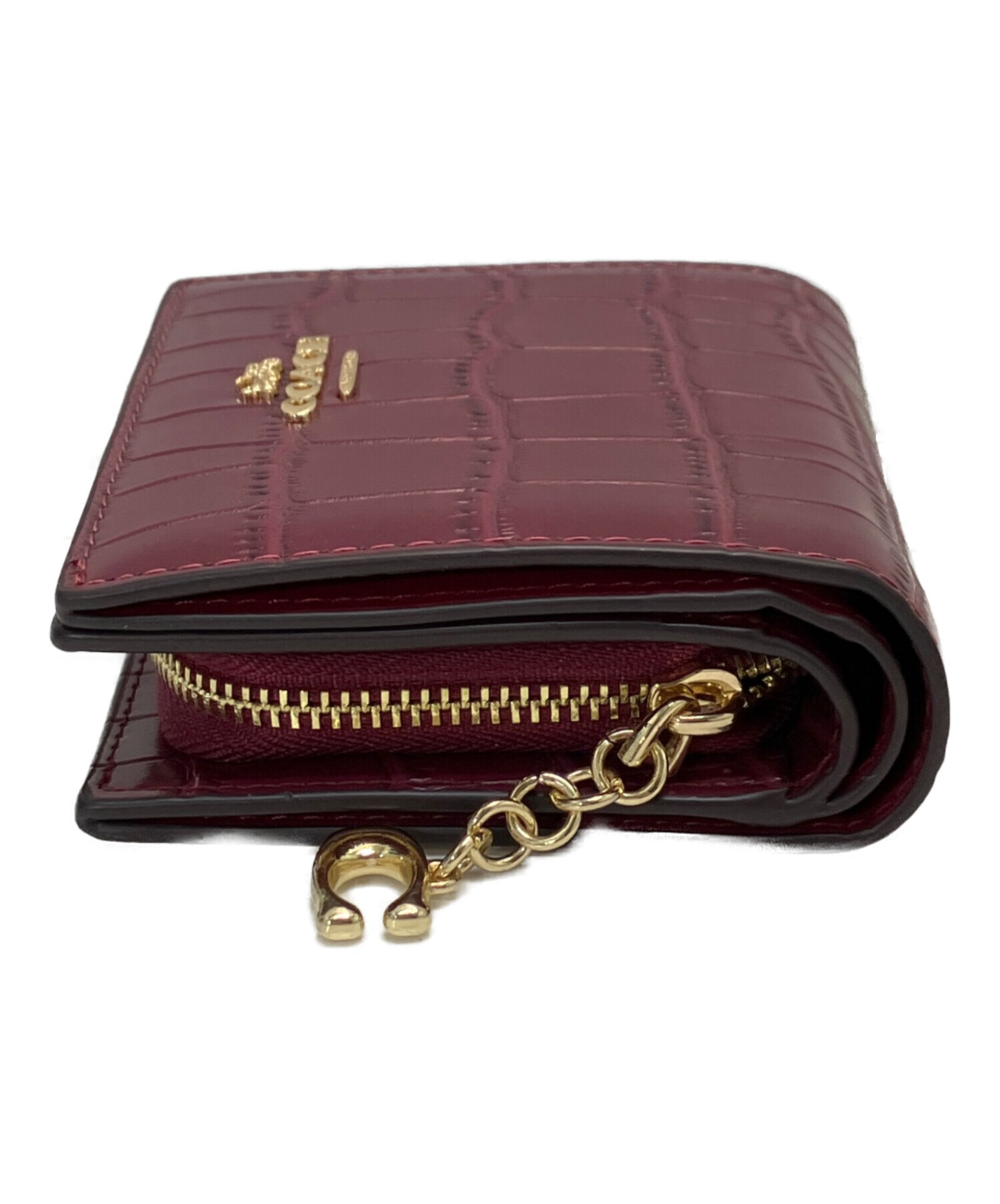 中古・古着通販】COACH (コーチ) クロコ型押し2つ折り財布 レッド