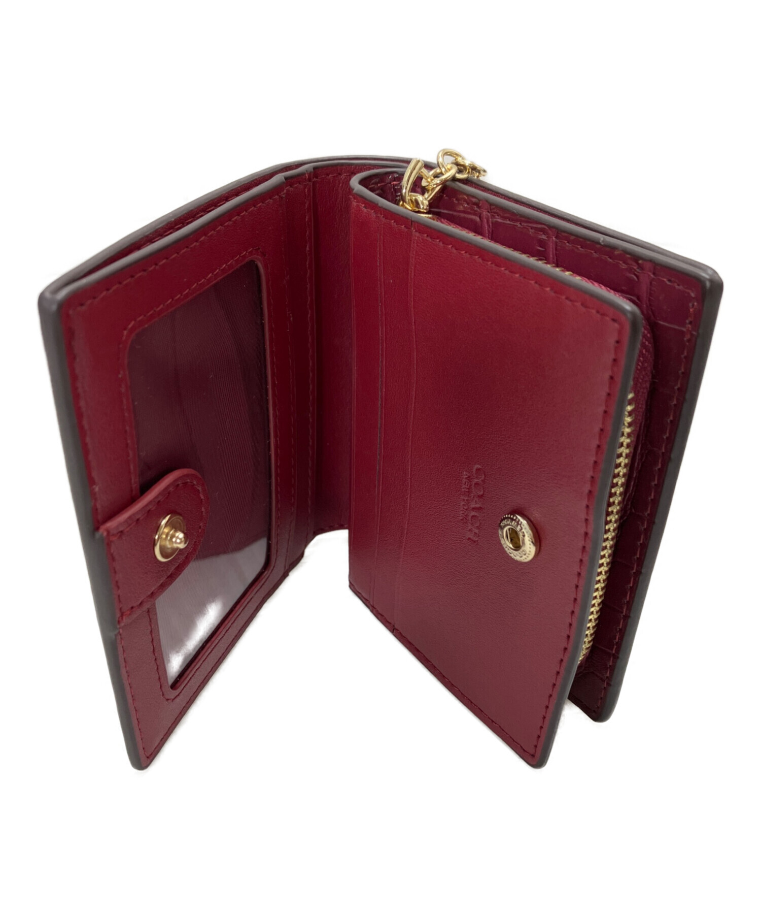 COACH クロコ型押し ラウンドファスナー 二つ折り財布 中古・古着通販】COACH (コーチ) クロコ型押し2つ折り財布 レッド