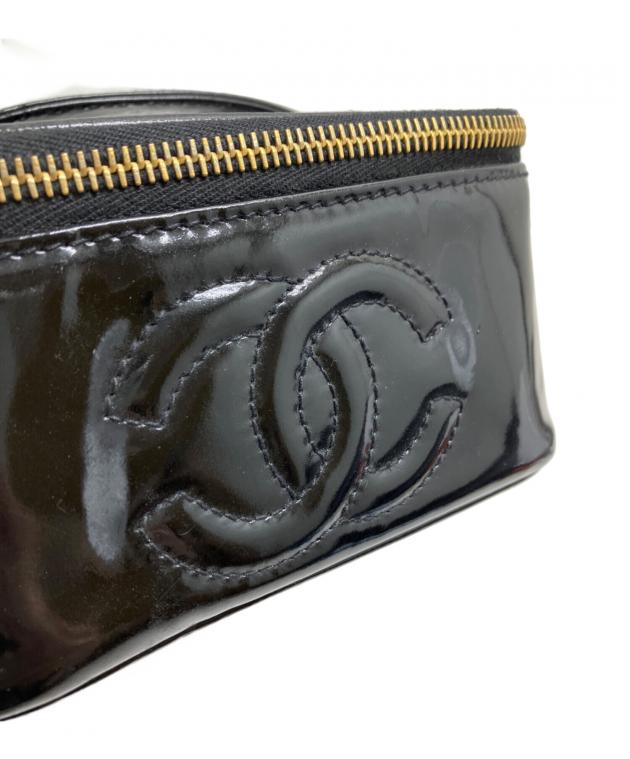 中古・古着通販】CHANEL (シャネル) エナメルバニティバッグ ブラック