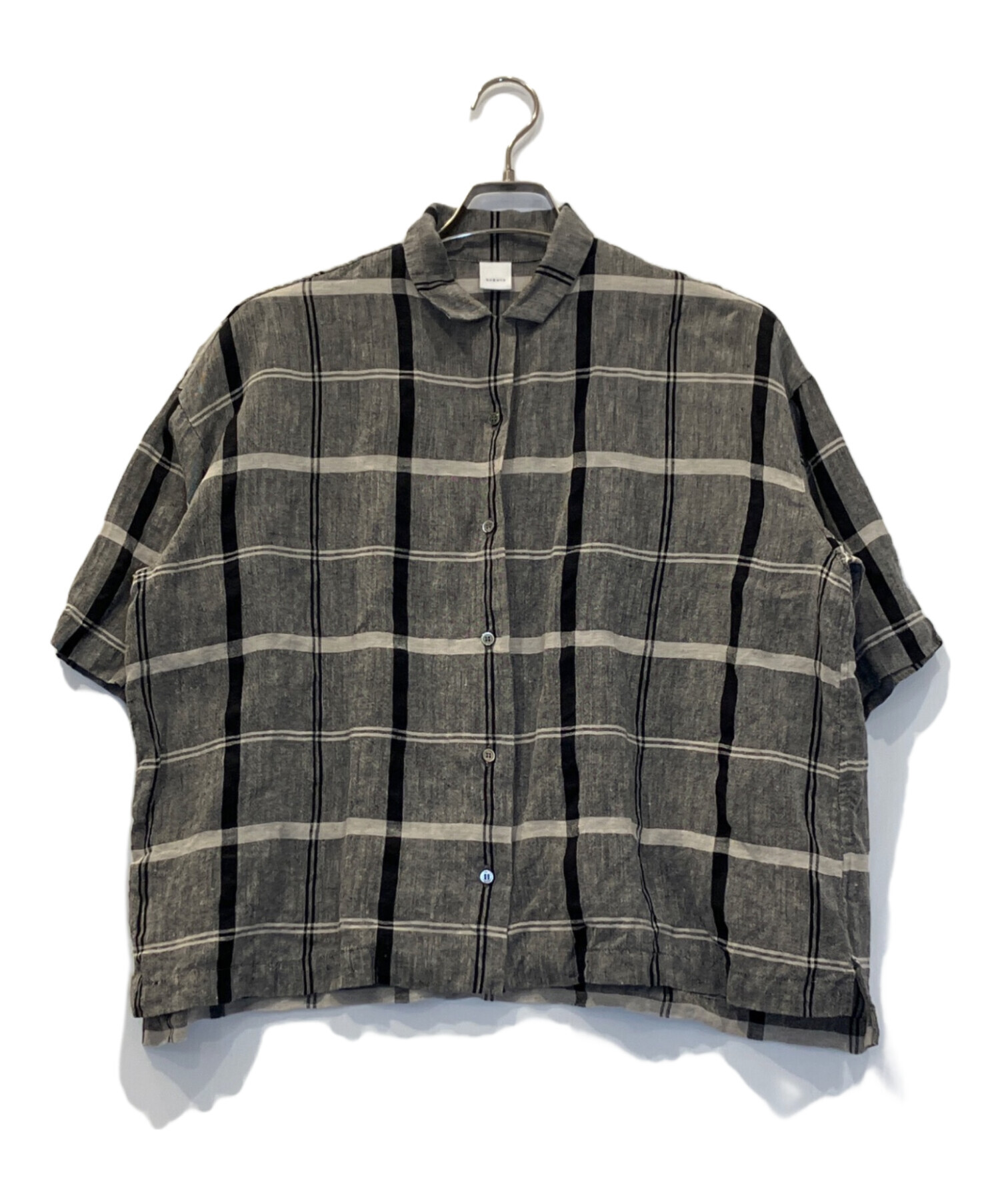 中古・古着通販】KAGURE (カグレ) リネンチェック半袖シャツ グレー
