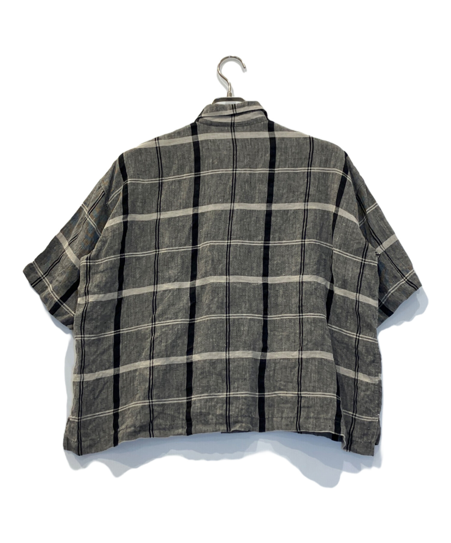 中古・古着通販】KAGURE (カグレ) リネンチェック半袖シャツ グレー