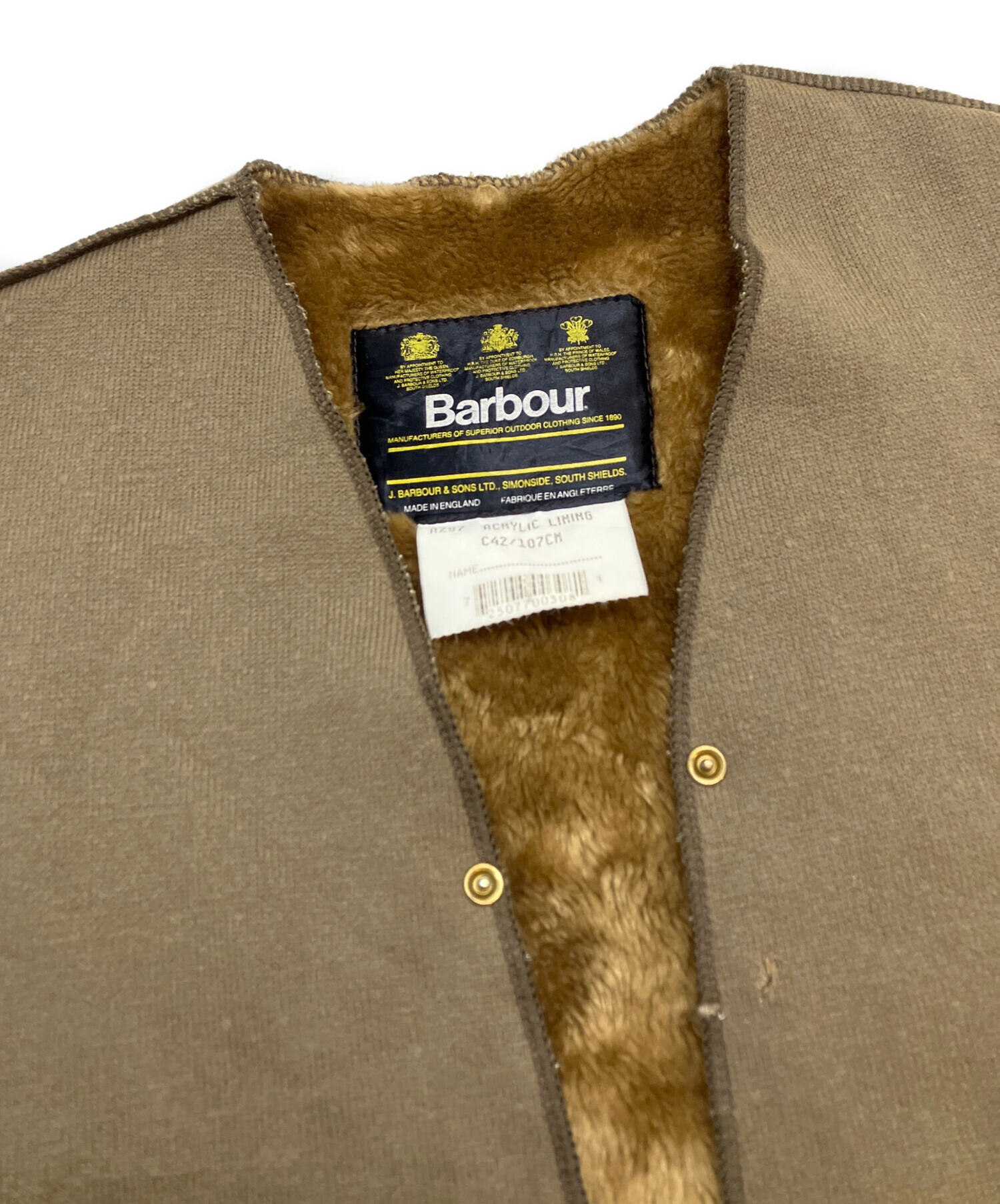 Barbour ブラウンジャケット ジャンク品ライナーあり 中古・古着通販】Barbour (バブアー) ライナーベスト ブラウン サイズ