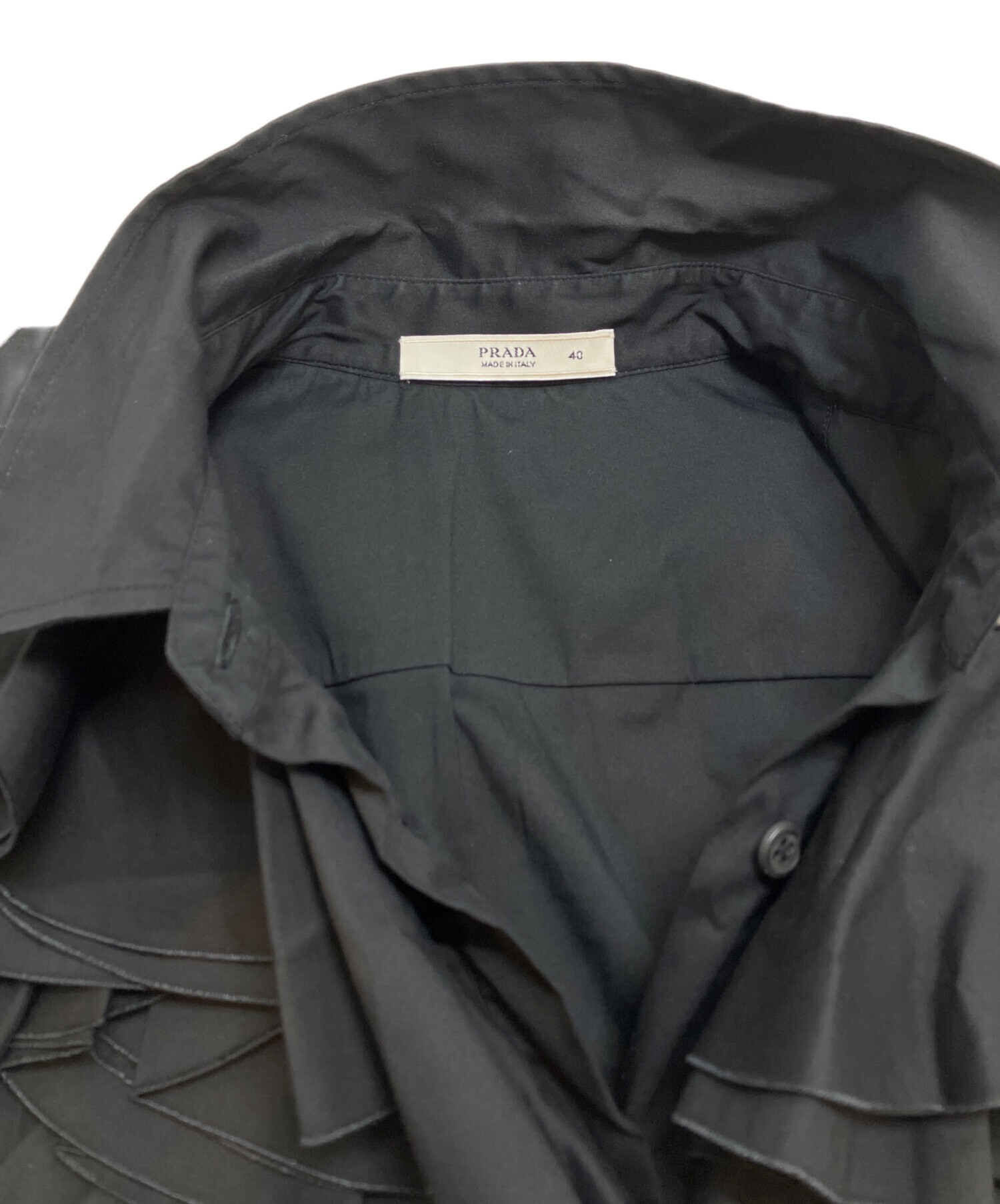 中古・古着通販】PRADA (プラダ) フリルノースリーブシャツ ブラック 