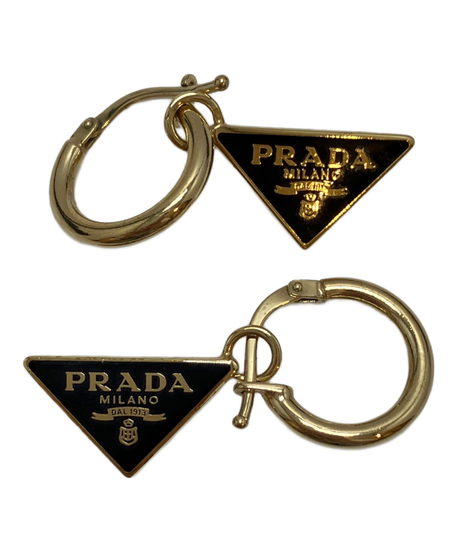 PRADA ゴールドブラック エナメルピアス 両耳 新品未使用 箱あり 中古・古着通販】PRADA (プラダ) エナメル メタル ピアス ゴールド