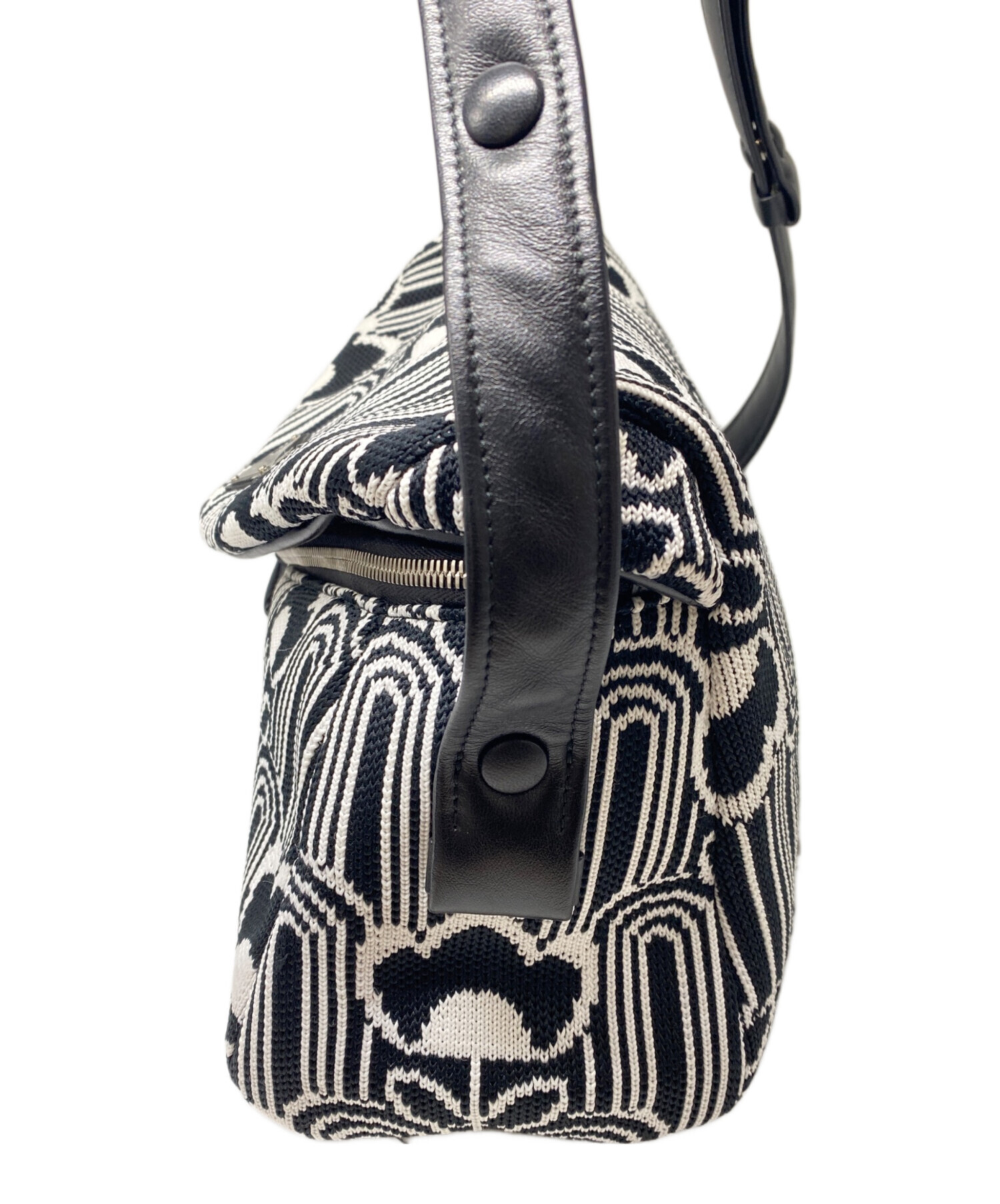 美品 PRADA プラダ ジャガード×レザー ショルダーバッグ 1BC165 ブラック×ホワイト レディース 古着 中古 USED 中古・古着通販】PRADA (プラダ) ロゴジャガードショルダーバッグ