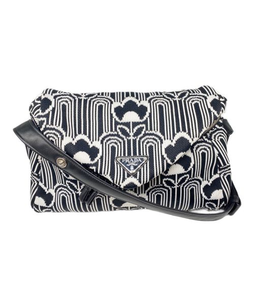 美品 PRADA プラダ ジャガード×レザー ショルダーバッグ 1BC165 ブラック×ホワイト レディース 古着 中古 USED 中古・古着通販】PRADA (プラダ) ジャガードキャンバスショルダー