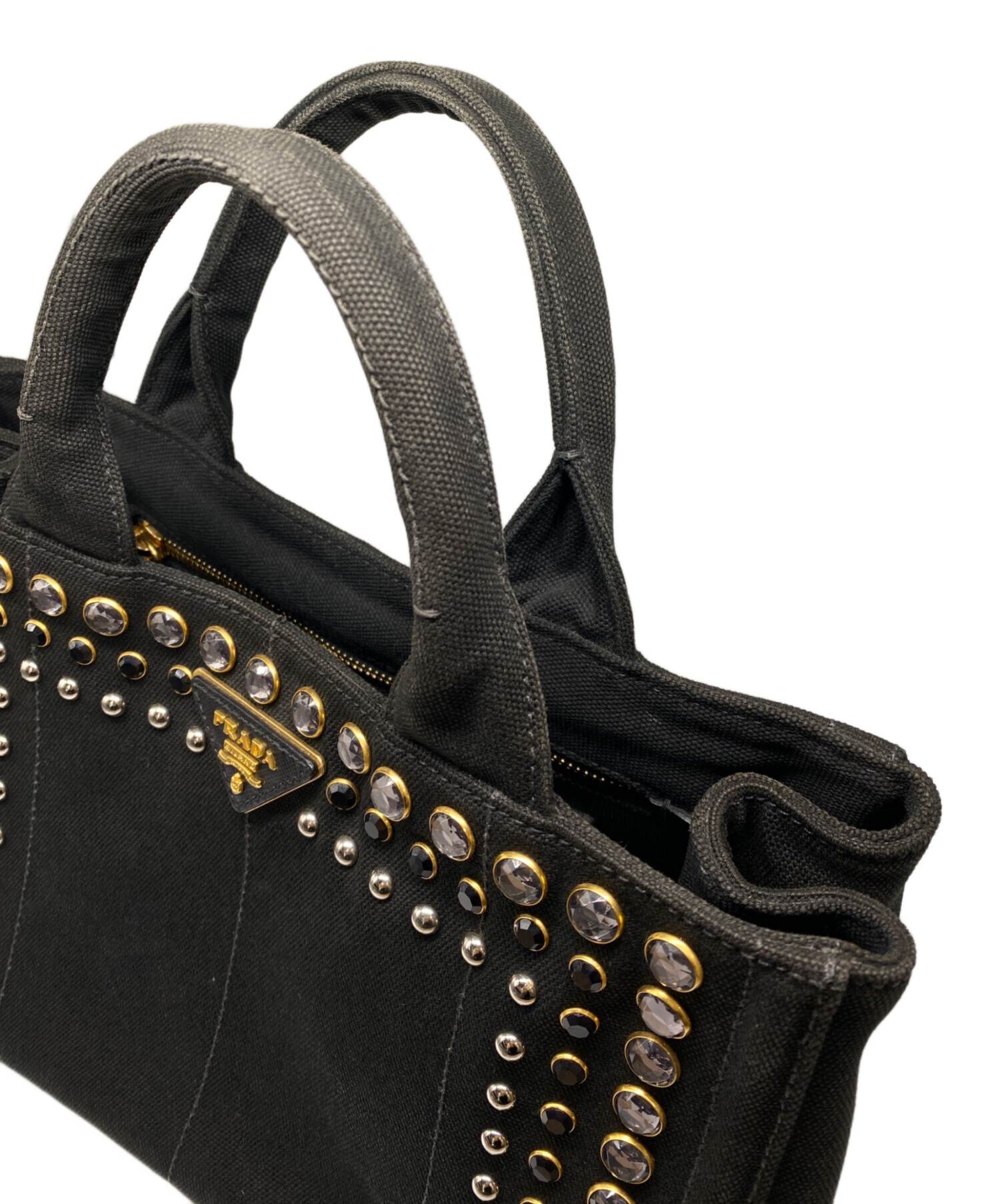 中古・古着通販】PRADA (プラダ) カナパスタッズトートバック ブラック
