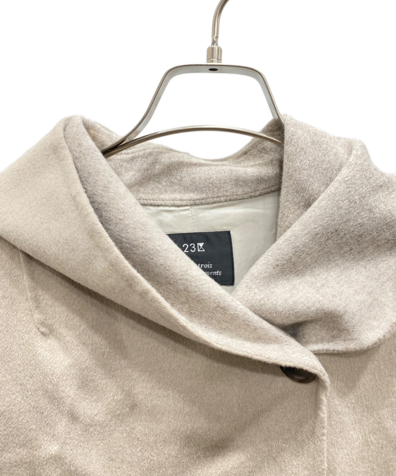 23区ニジュウサンク グレーヘリンボーンフーデッドコートアンゴラアルパカ混合 23区ニジュウサンク グレーヘリンボーンフーデッドコートアンゴラ