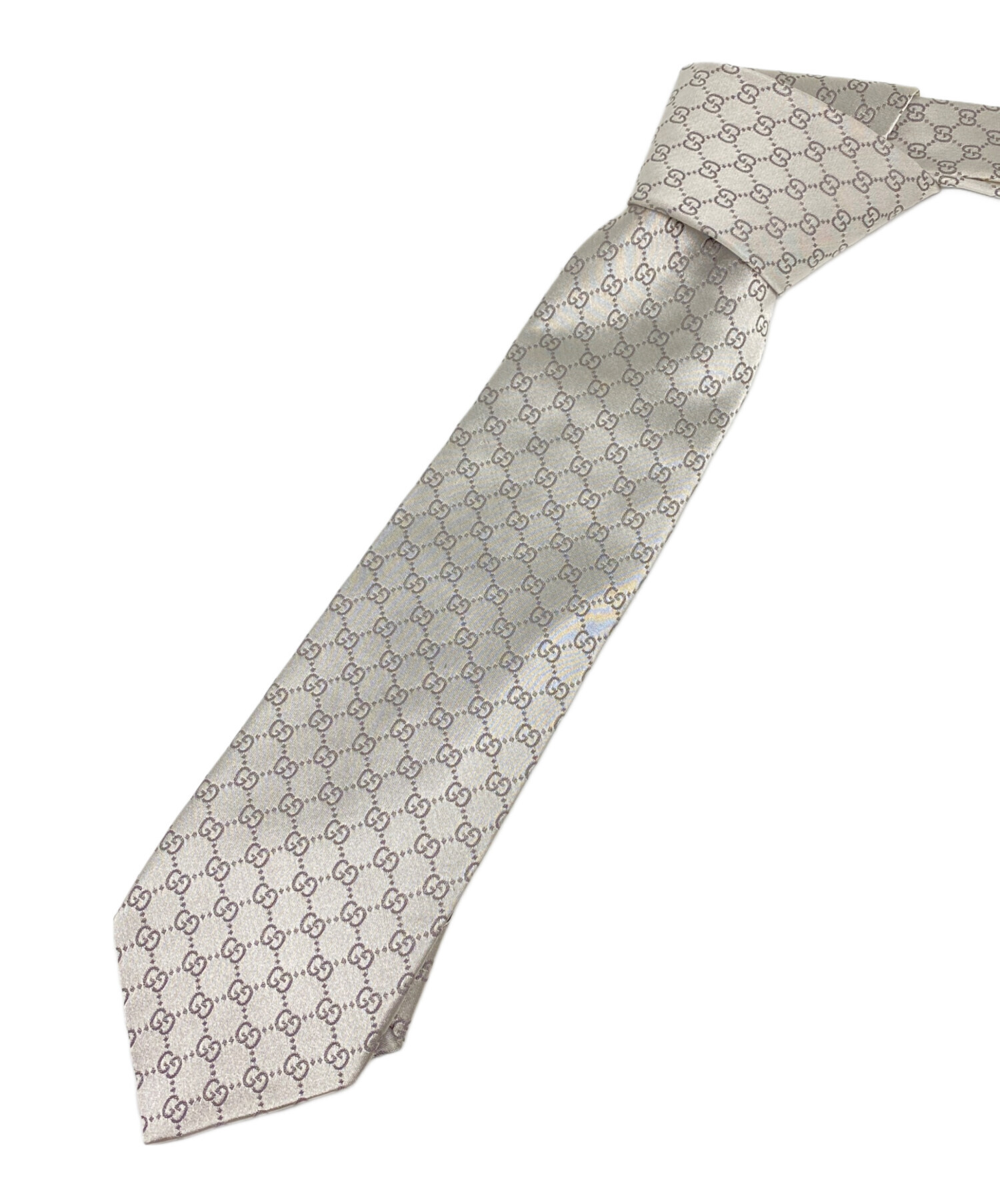 中古・古着通販】GUCCI (グッチ) GG柄シルクネクタイ シルバー サイズ