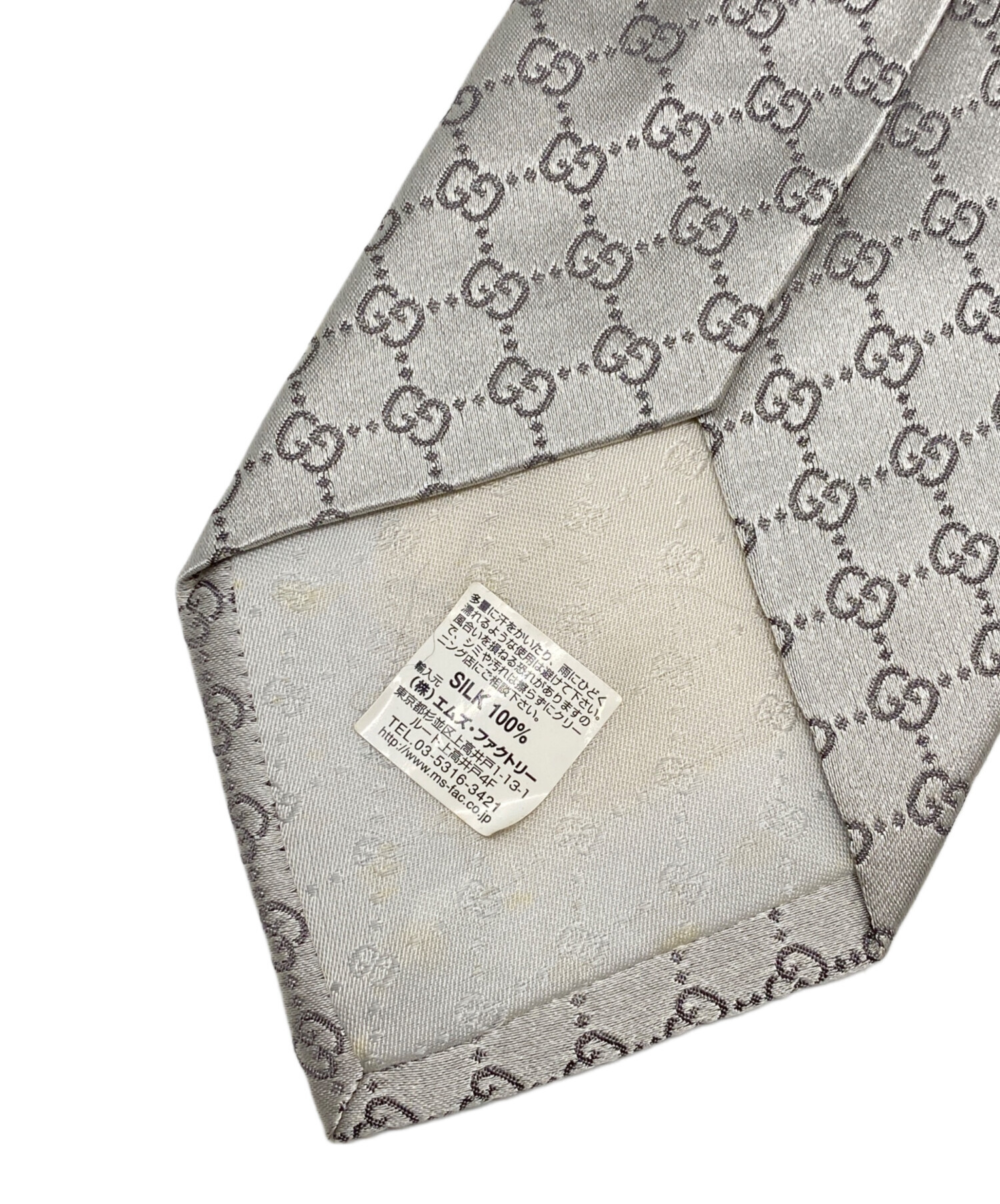 中古・古着通販】GUCCI (グッチ) GG柄シルクネクタイ シルバー サイズ
