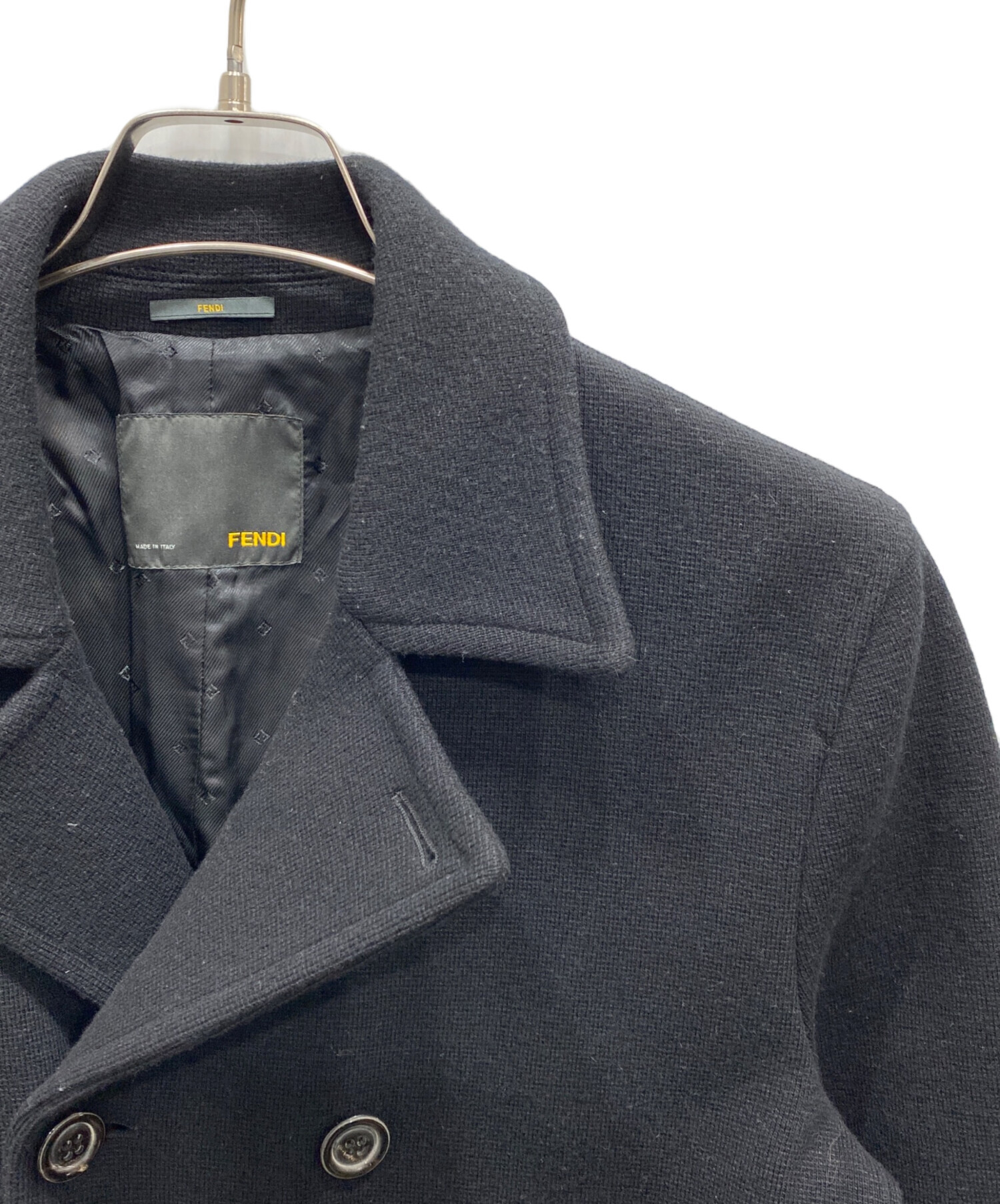 中古・古着通販】FENDI (フェンディ) レザー切替Pコート ブラック