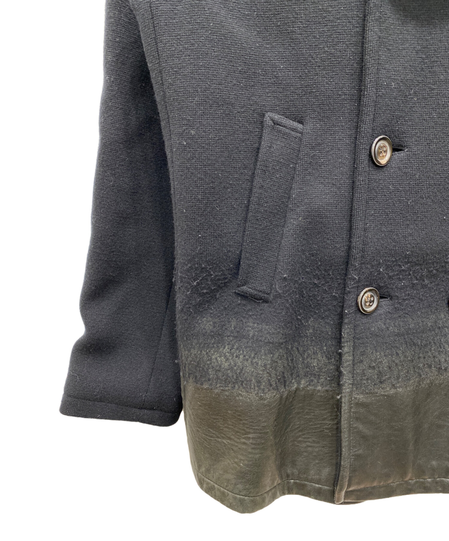 中古・古着通販】FENDI (フェンディ) レザー切替Pコート ブラック