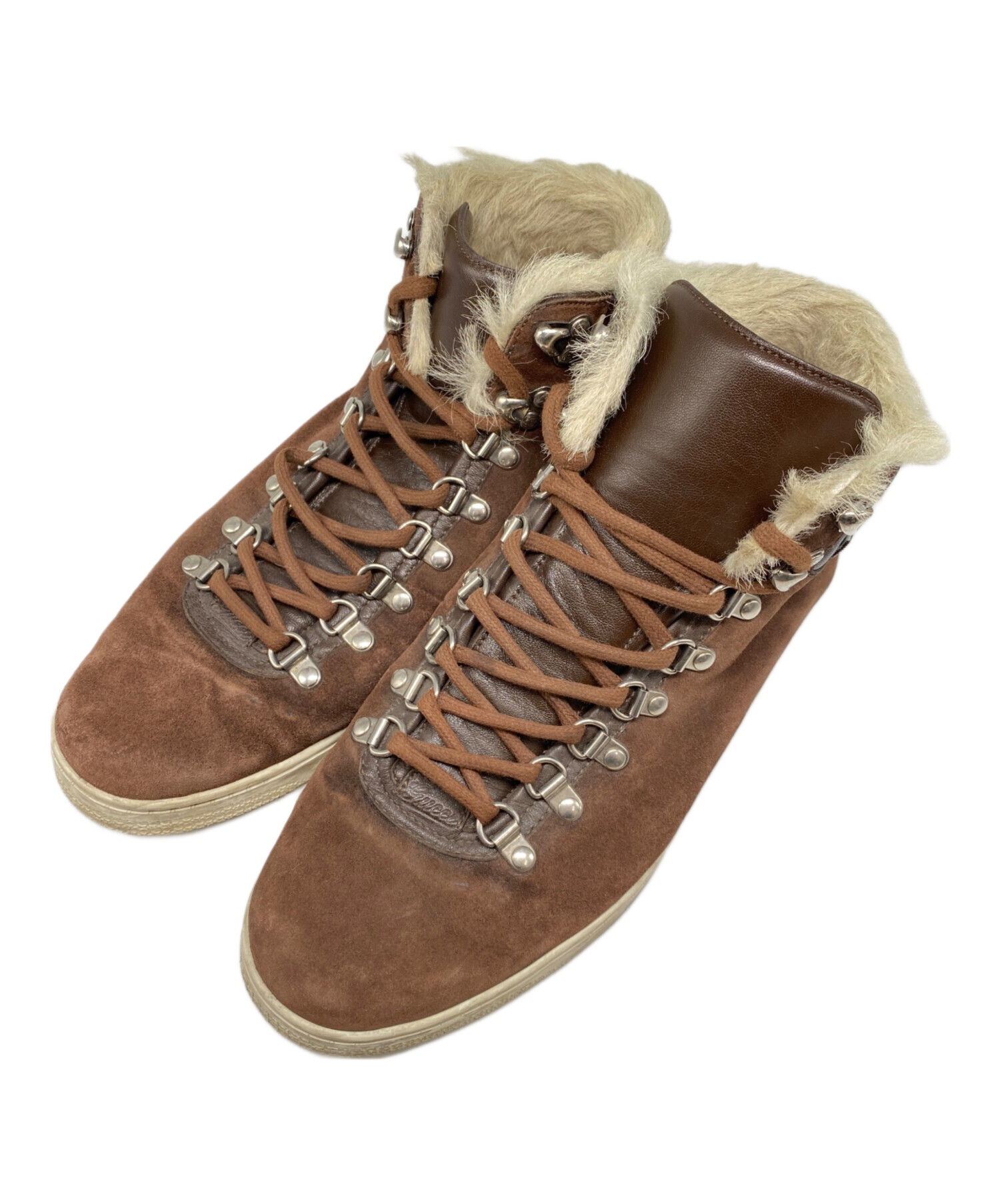 Gucci ブラウン スエード ハイカットブーツ GUCCI グッチ 確実正規品 GUCCI ファー付きブラウンハイカットスニーカー