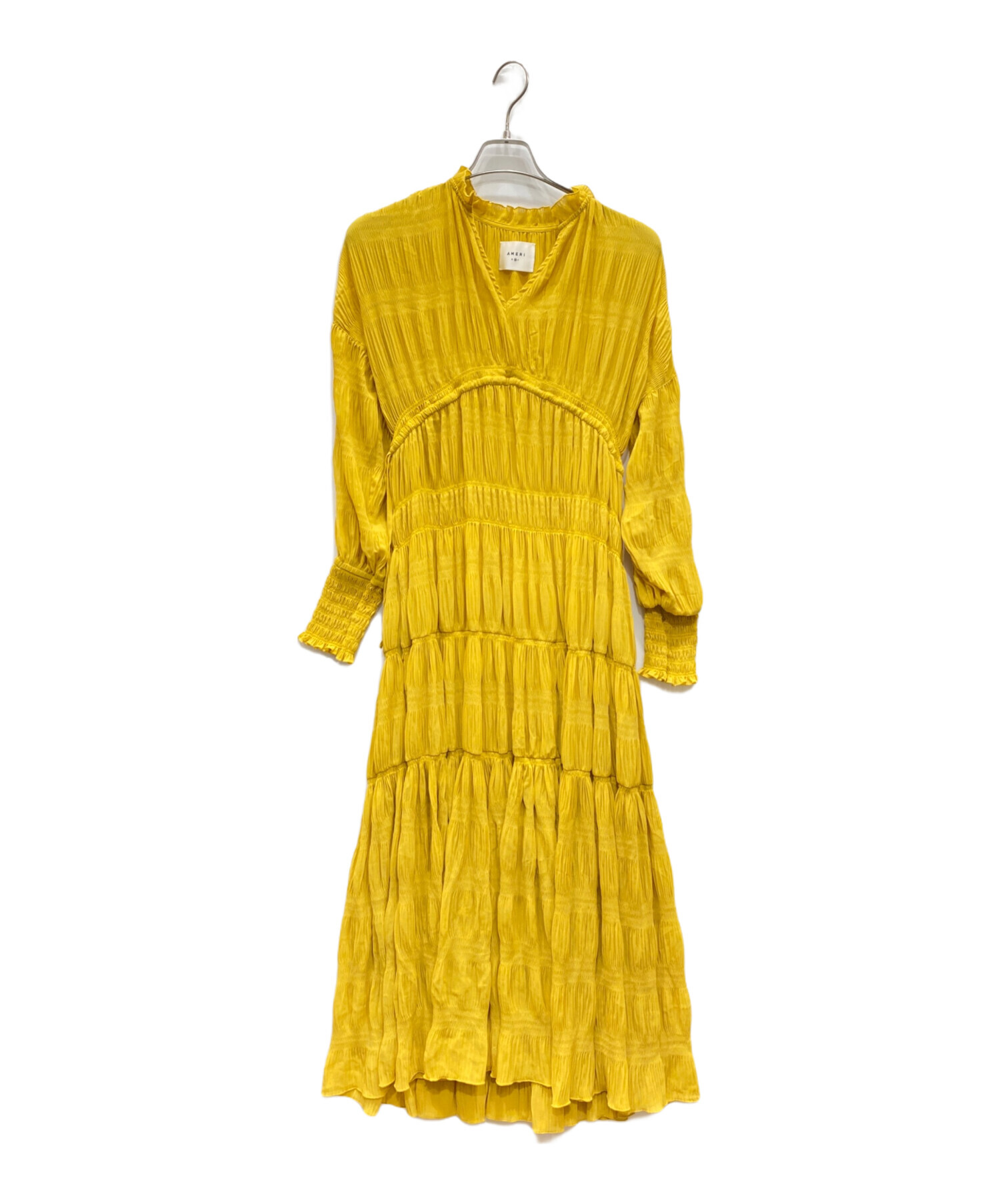 中古・古着通販】AMERI (アメリ) SHIRRING PLEATS DRESS イエロー 