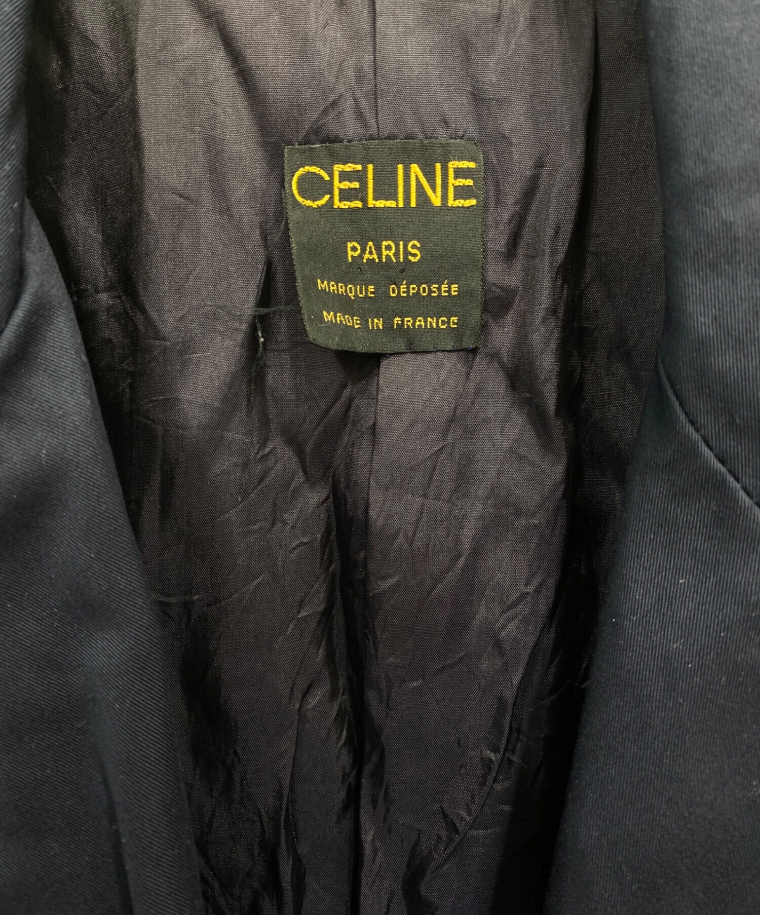 セリーヌ　ネイビー トレンチコート 約約107センチ CELINE - CELINE セリーヌ トレンチコート S カーキ 【古着】【中古