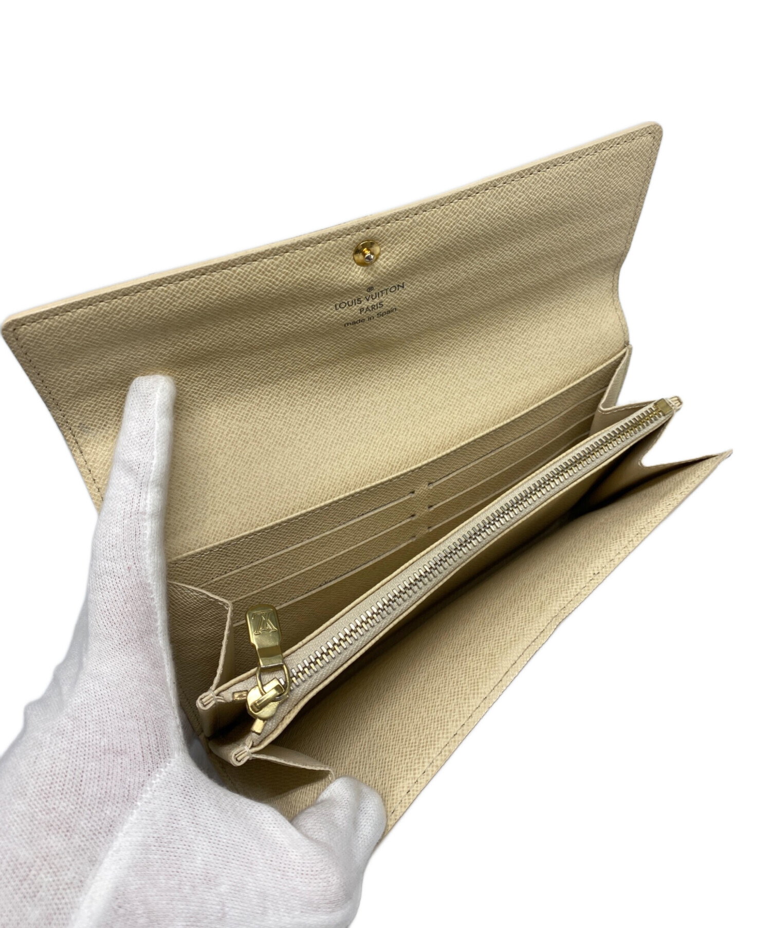 LOUIS VUITTON レザー フラップ ウォレット ベージュ 長財布中古 中古・古着通販】LOUIS VUITTON (ルイ ヴィトン) 長財布 ベージュ