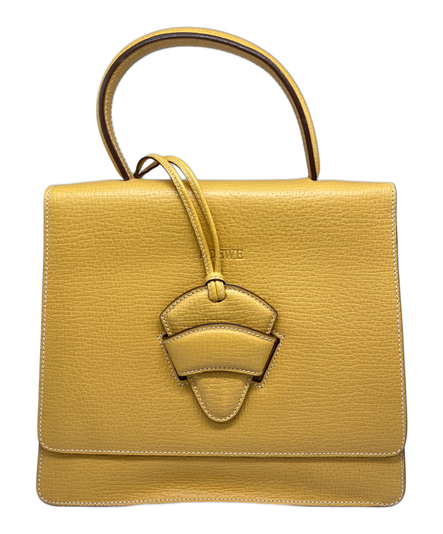 LOEWE ロエベ バルセロナ レザー ハンドバッグ　イエロー ロゴ型押 中古・古着通販】LOEWE (ロエベ) バルセロナハンドバッグ イエロー