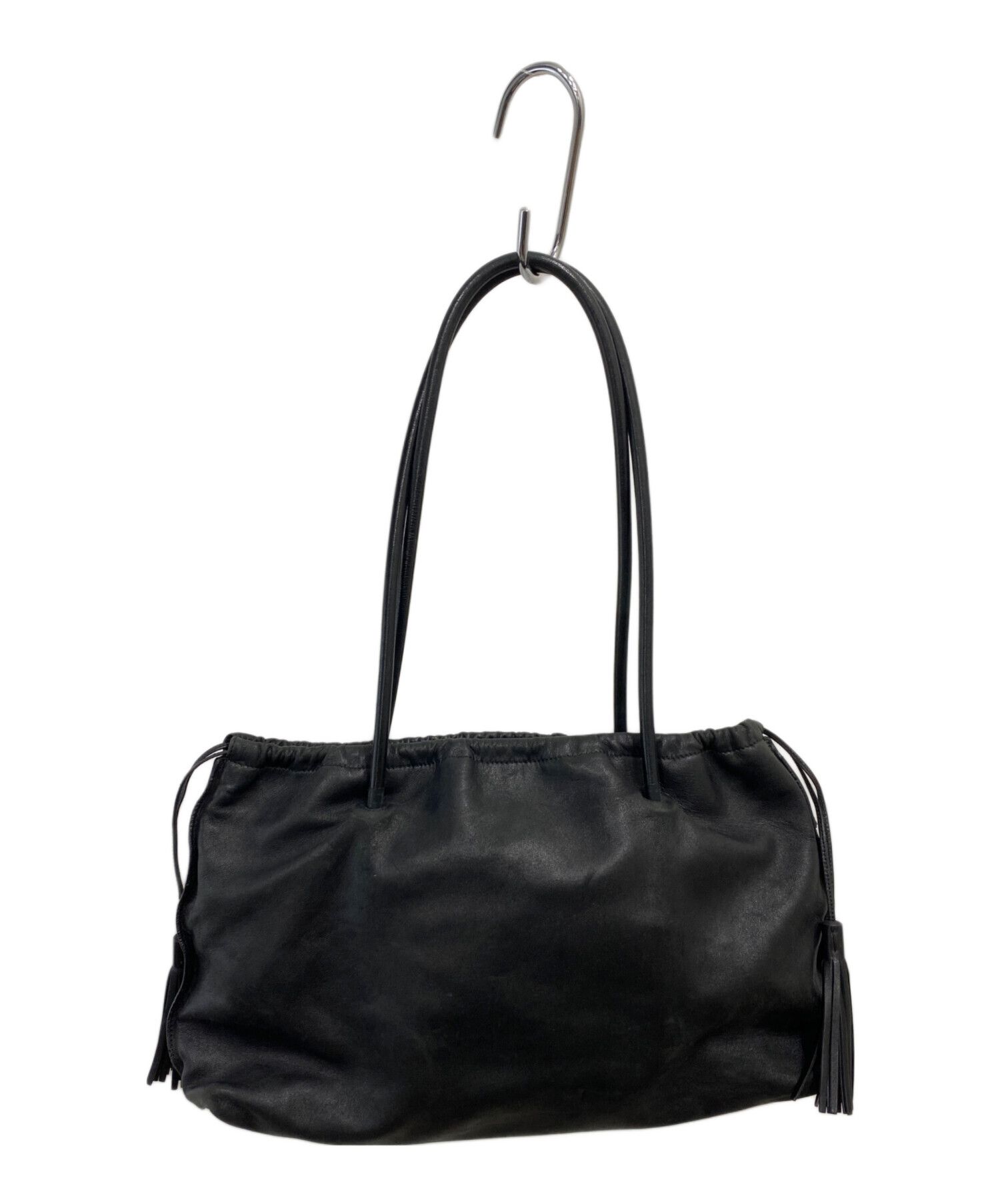 中古・古着通販】GUCCI (グッチ) レザータッセル巾着トート ブラック 