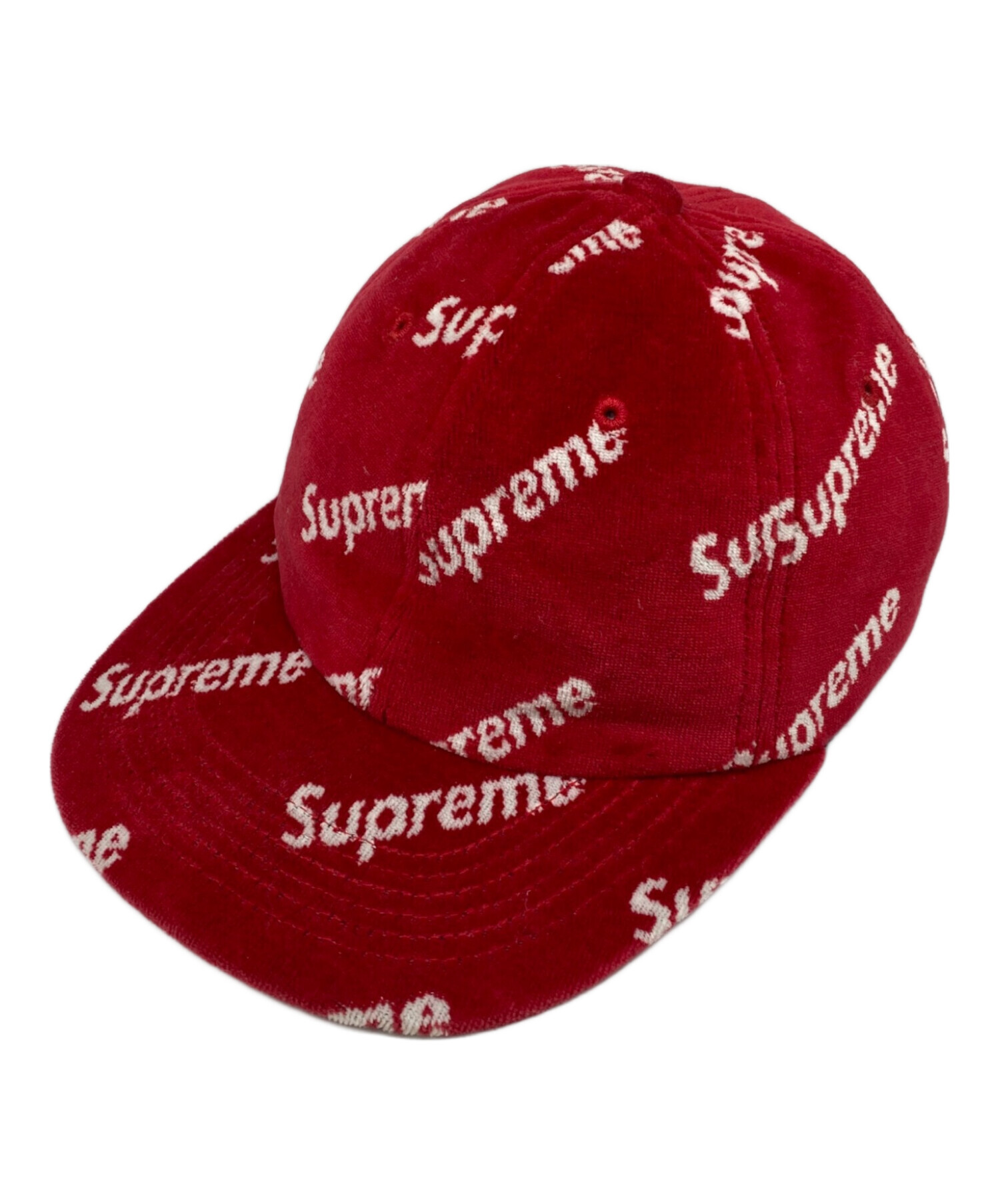 17AW Supreme Velour Diagonal Logo 6-Panel CAP Black シュプリーム 