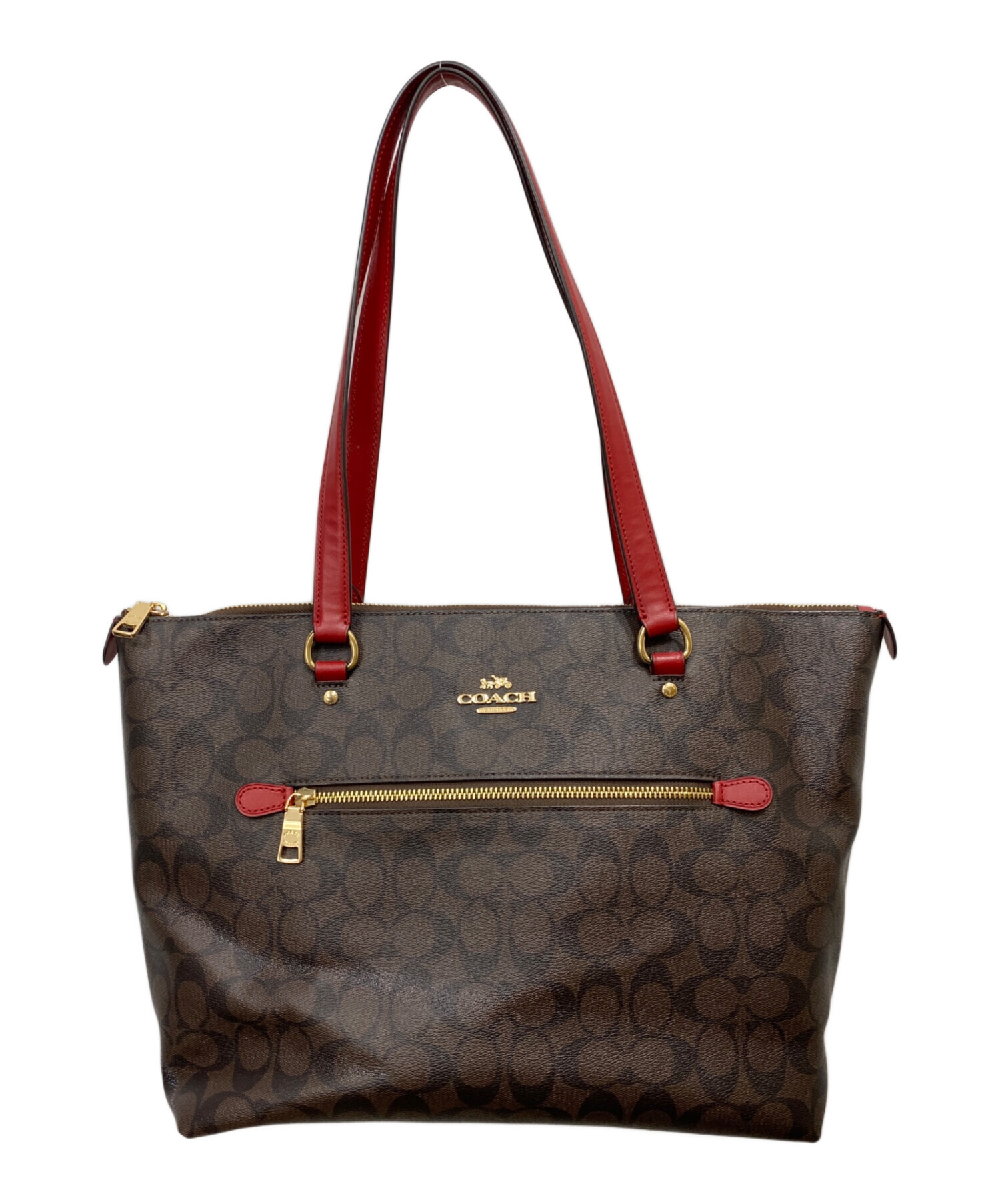 中古・古着通販】COACH (コーチ) トートバッグ ブラウン×レッド 