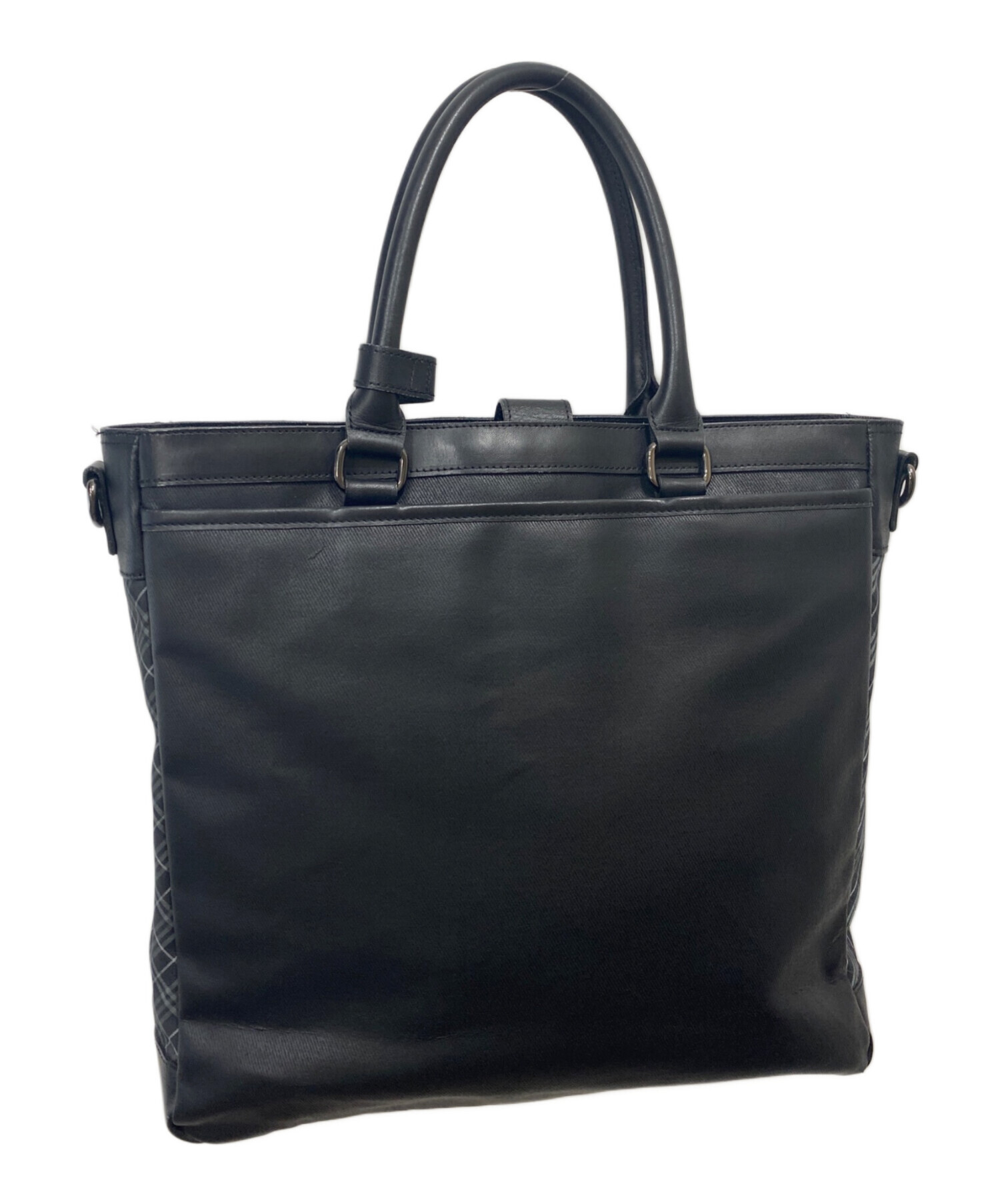 バーバリーブラックレーベル　ウール×牛革　ビジネスバッグ　黒×グレー×こげ茶 中古・古着通販】BURBERRY BLACK LABEL (バーバリーブラックレーベル